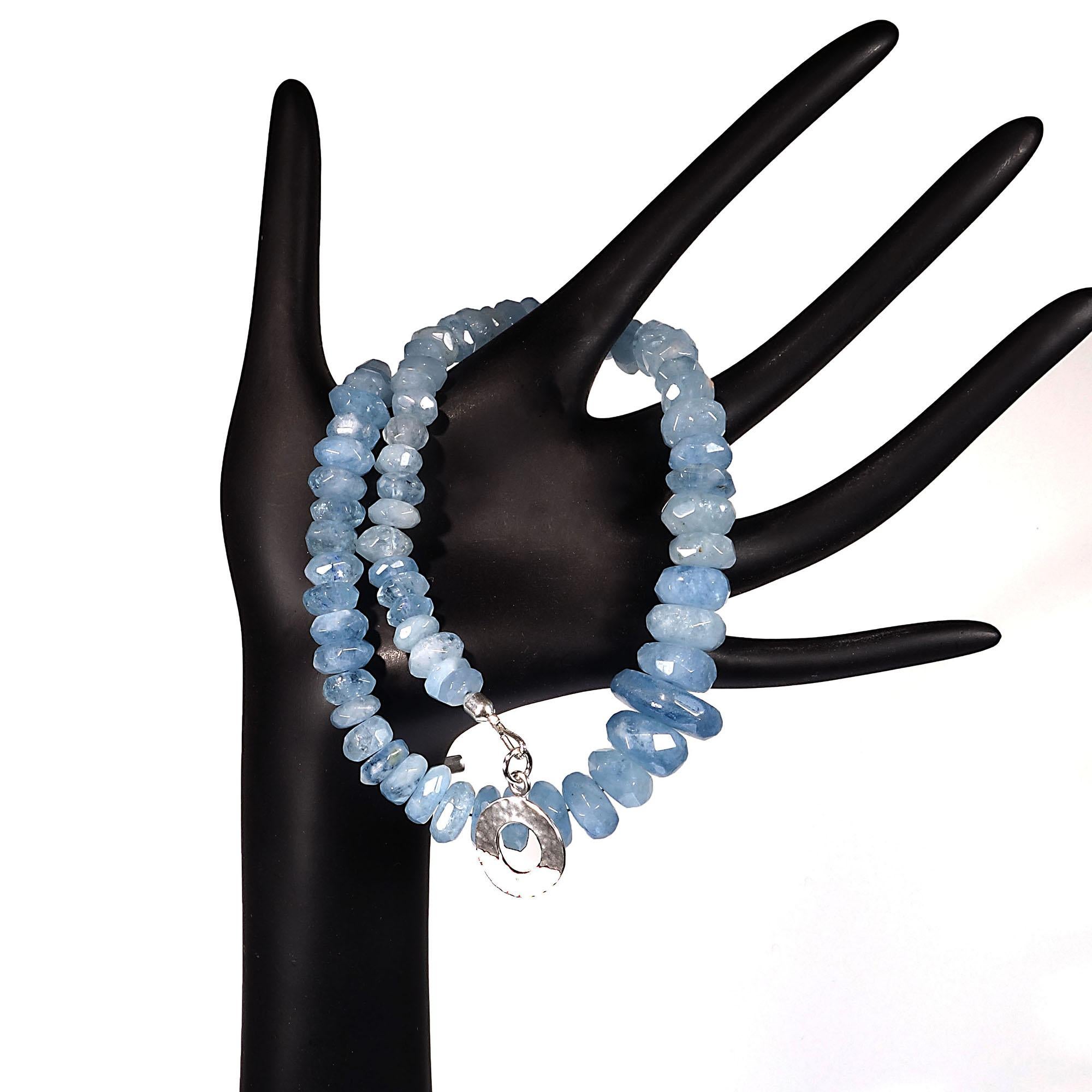 Gemjunky Magnificent Translucent Blue Aquamarine Rondelle Necklace 3