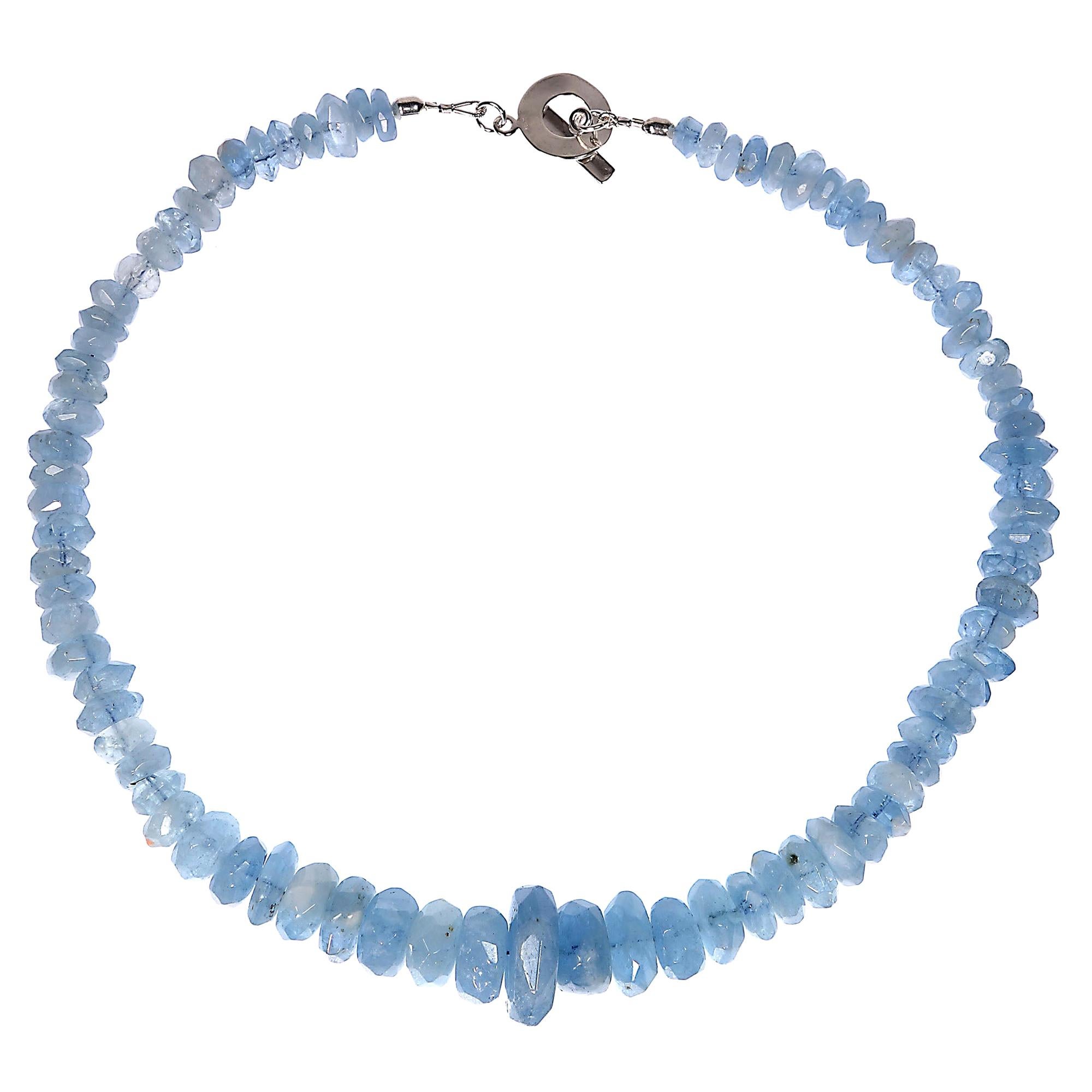 Gemjunky Magnificent Translucent Blue Aquamarine Rondelle Necklace
