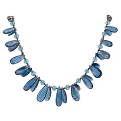 Translucent Blue Kyanite, Aquamarine and Sterling Silver Chain Necklace