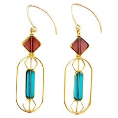 Translucent Burgundy And Light Blue Art Deco 2416E Earrings