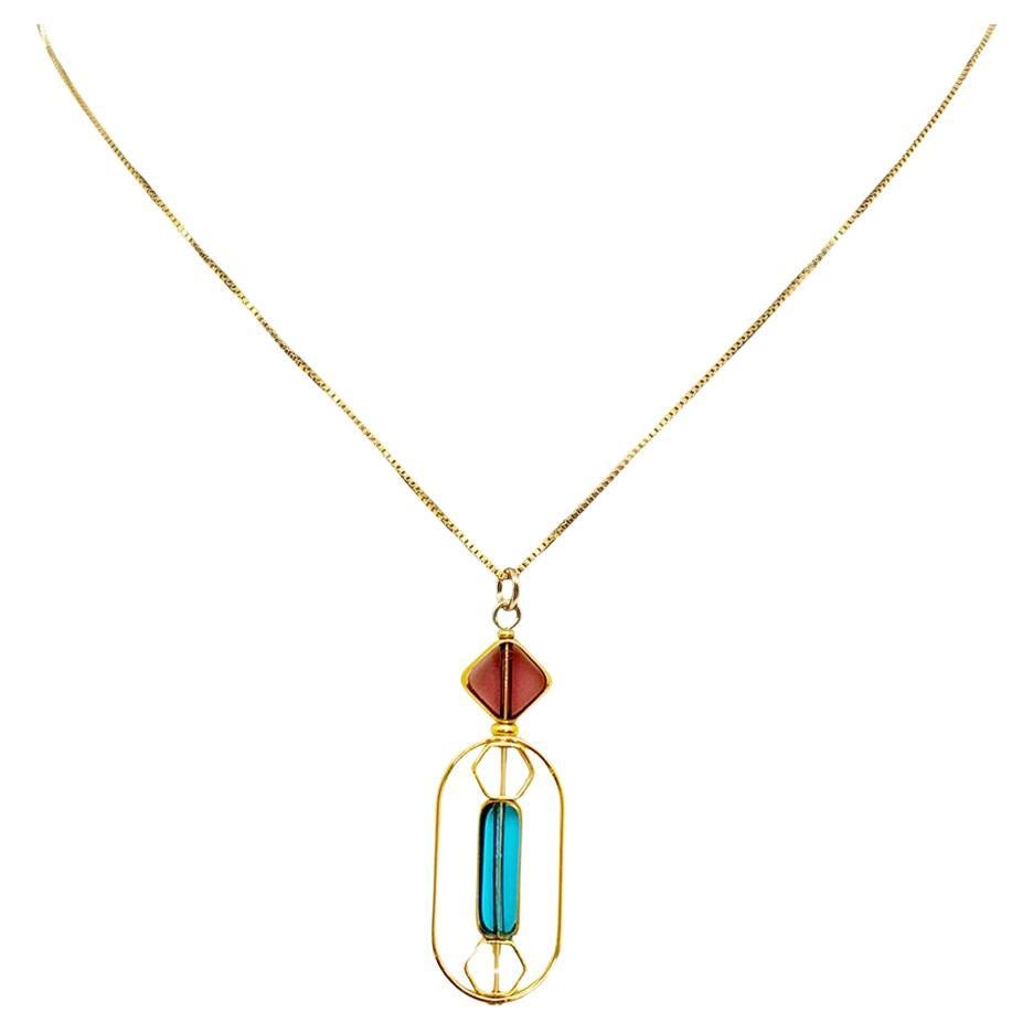 Transluzente Burgunder- und Hellblaue Kunst  Deco 2416N Halskette im Angebot