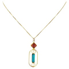 Translucent Burgundy And Light Blue Art  Deco 2416N Necklace