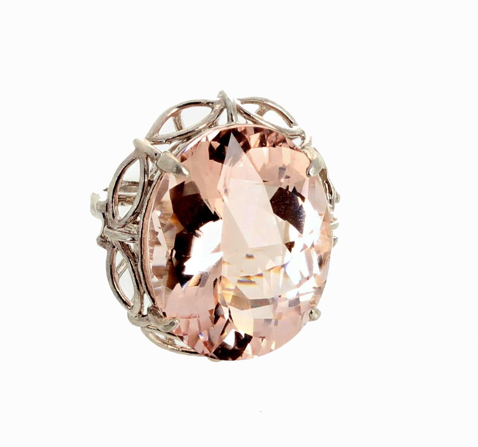 AJD Enormous Glowing Clear 30 Ct. Morganite Sterling Silver Cocktail Ring For Sale 2