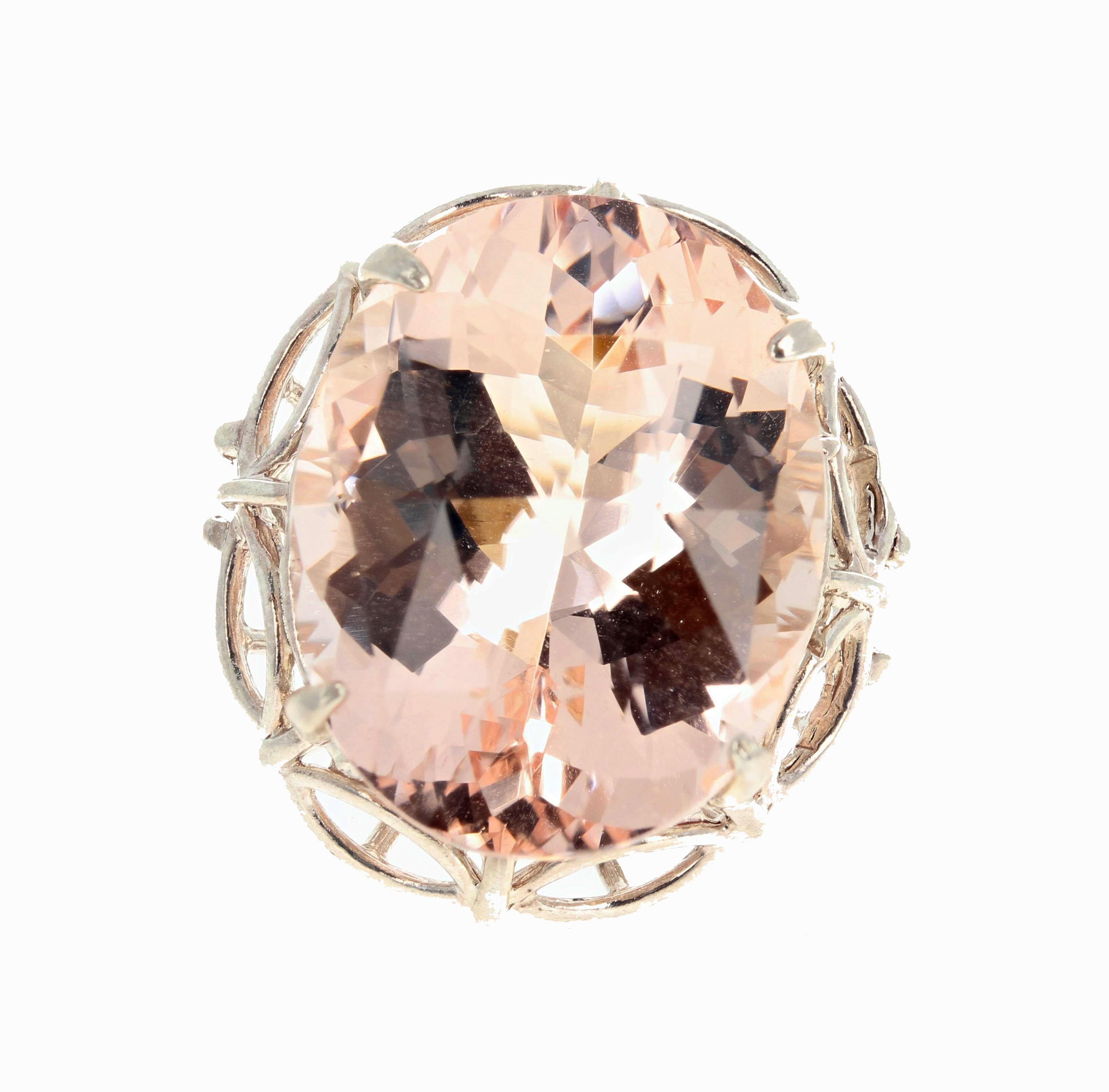 AJD Enormous Glowing Clear 30 Ct. Morganite Sterling Silver Cocktail Ring For Sale 1