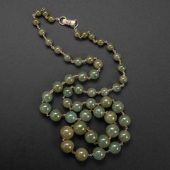 Translucent Jadeite Jade Beaded Necklace Midcentury Certified Untreated