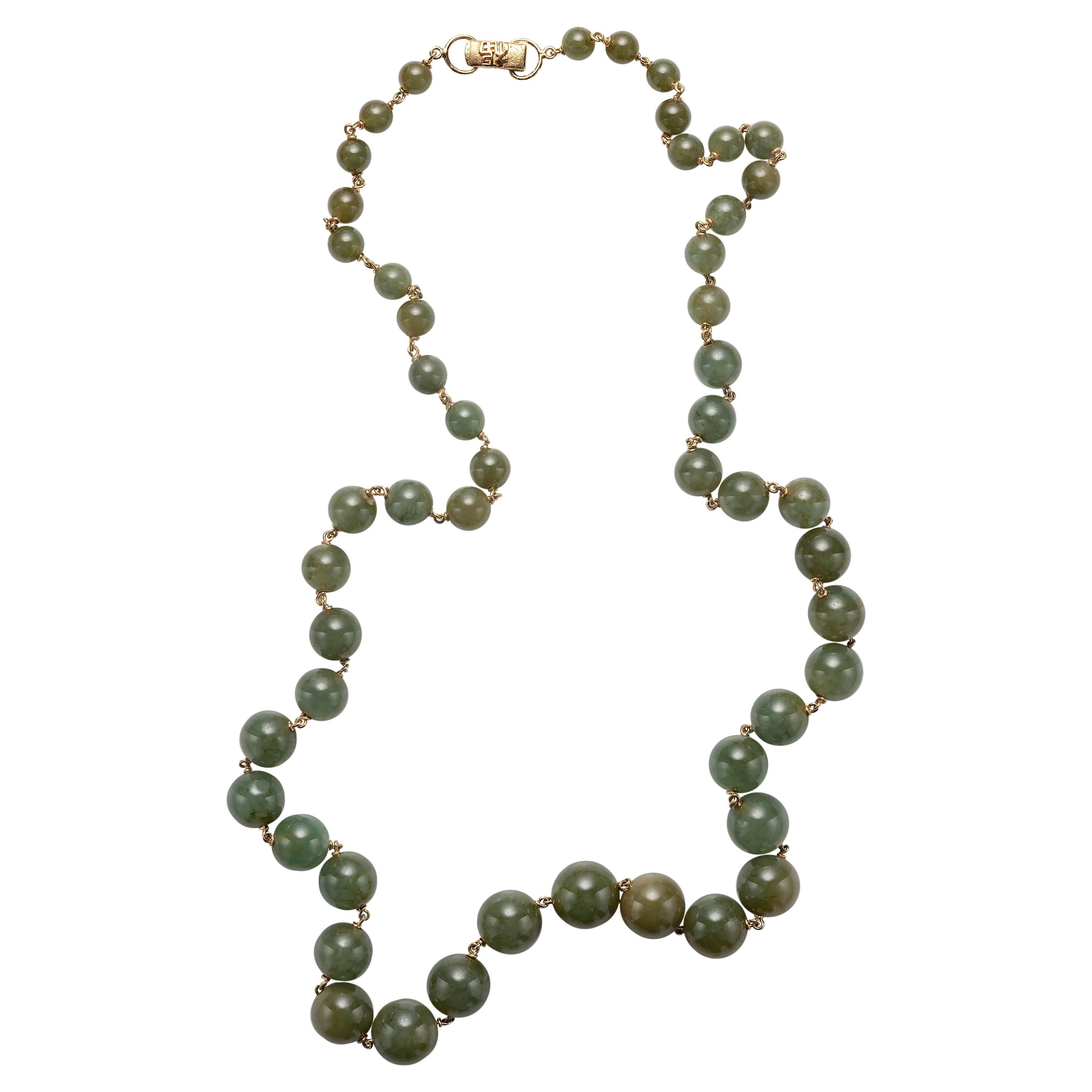 Translucent Jadeite Jade Beaded Necklace Midcentury Certified Untreated