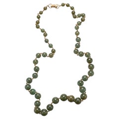 Vintage Translucent Jadeite Jade Beaded Necklace Midcentury Certified Untreated