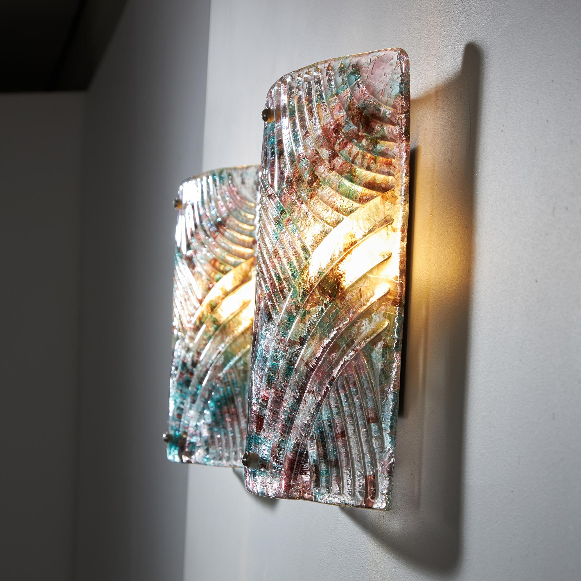 Mid-Century Modern Translucent Murano Glass Wall Lamps with Teal and Purple Spots