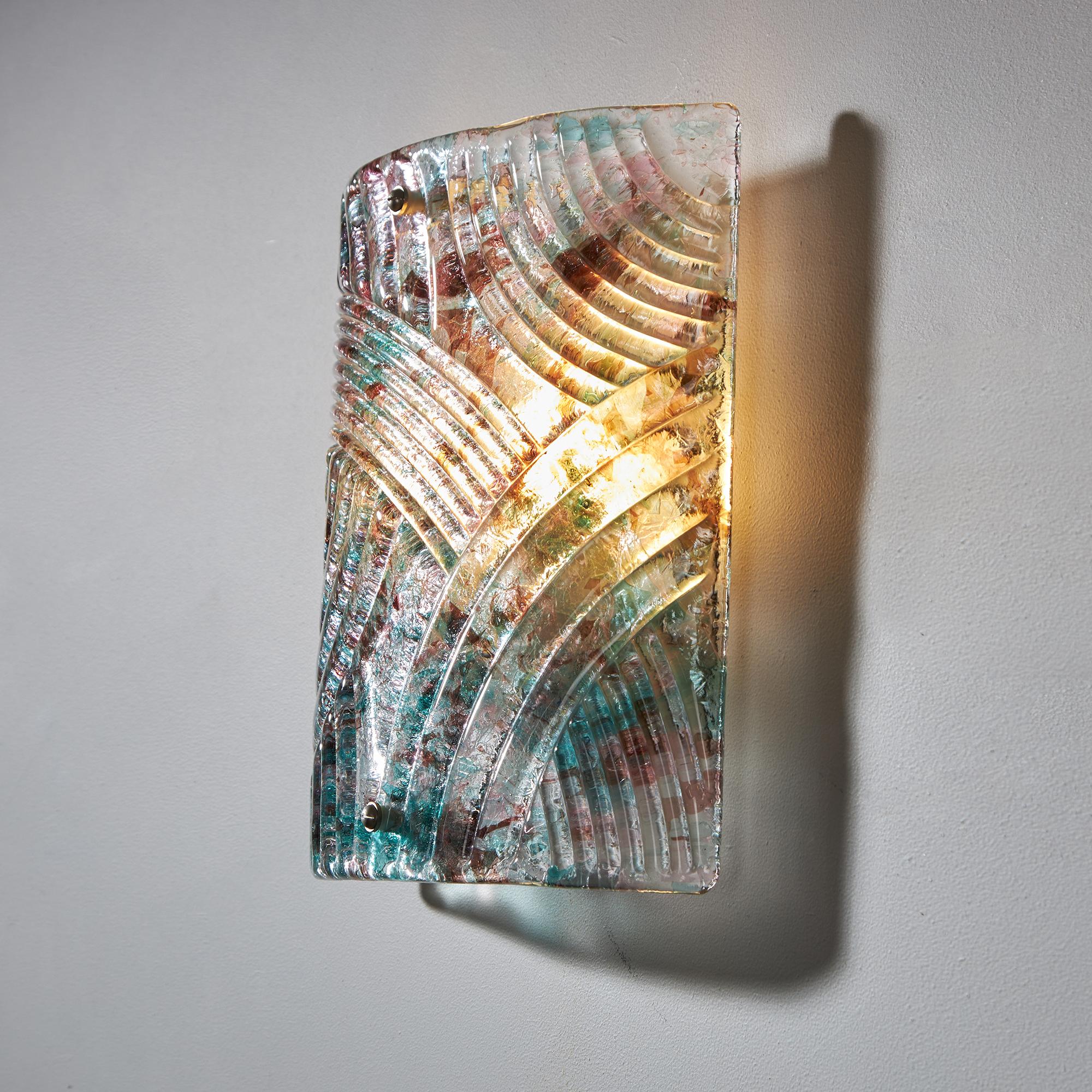 Italian Translucent Murano Glass Wall Lamps with Teal and Purple Spots