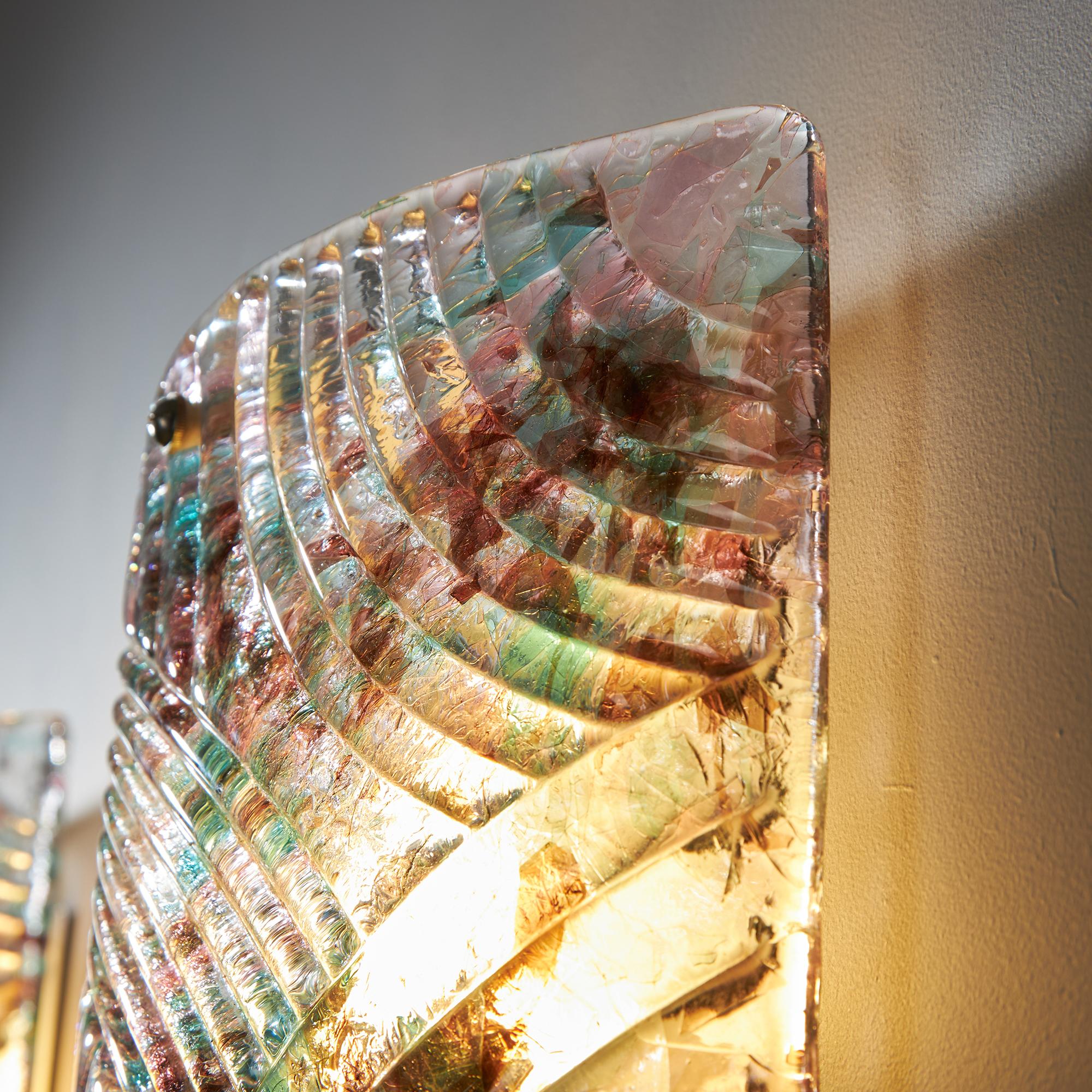 Translucent Murano Glass Wall Lamps with Teal and Purple Spots In Good Condition In Budapest, HU