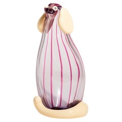 Translucent Purple/Pink Striped Murano Glass Dog