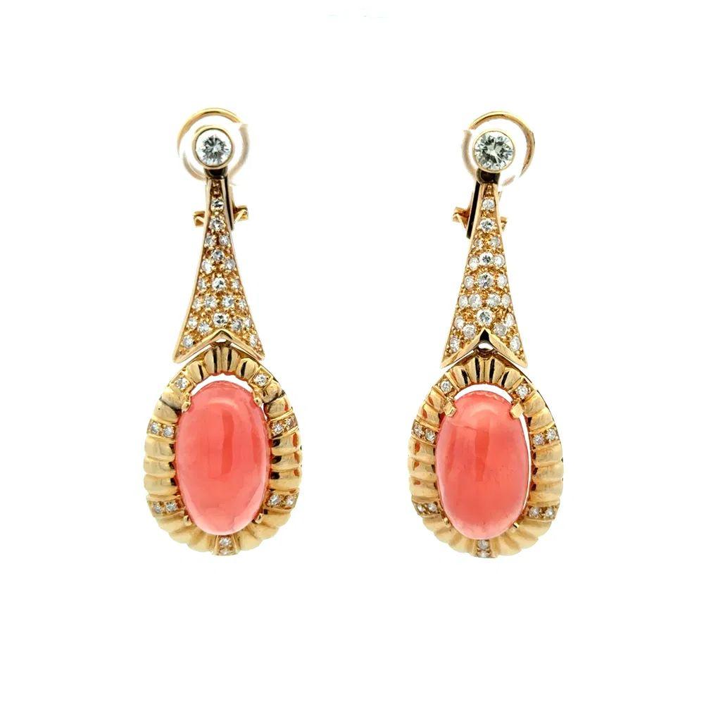 Modernista Orecchini a goccia in oro con rodochrosite traslucida e diamante in vendita