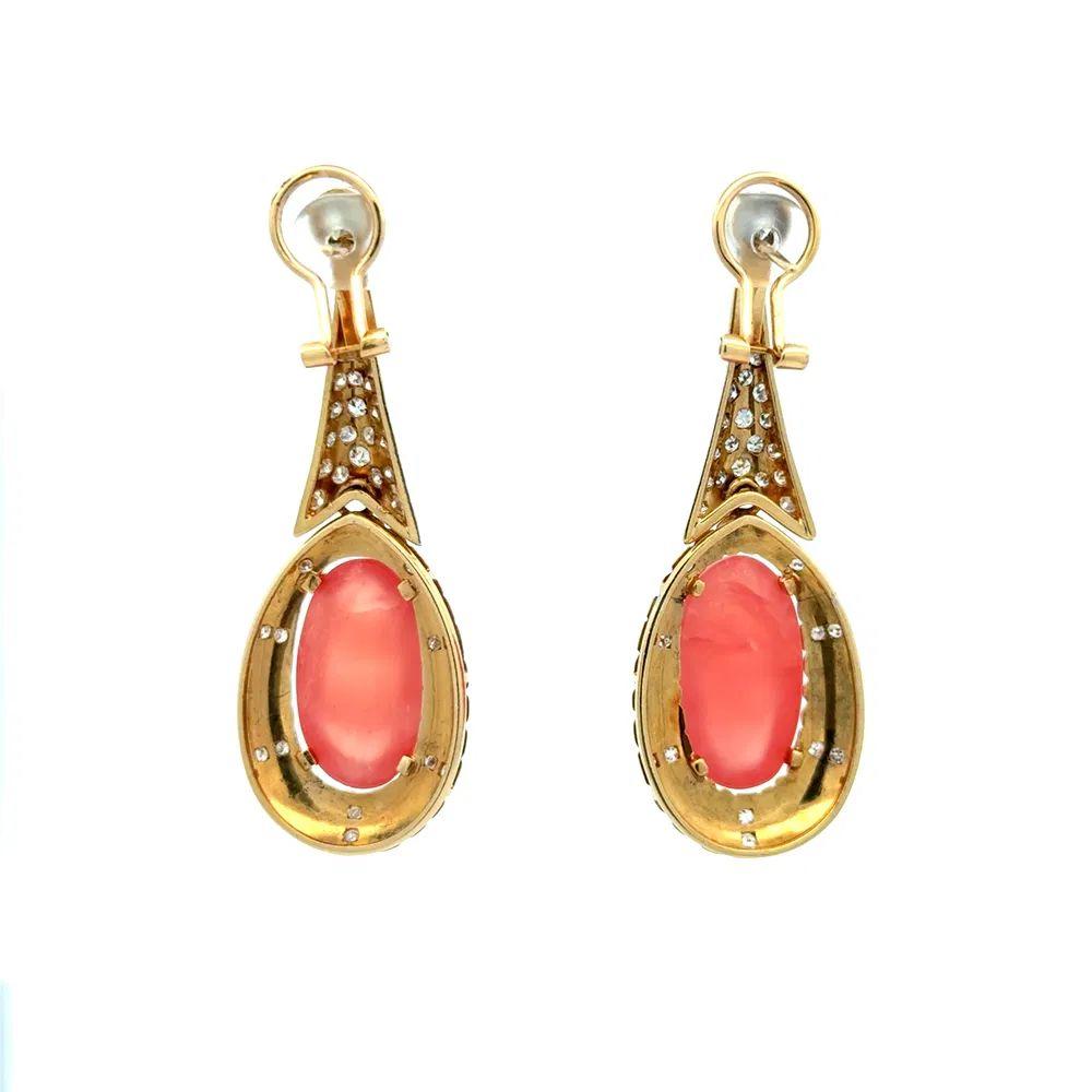 Orecchini a goccia in oro con rodochrosite traslucida e diamante In condizioni ottime in vendita a Montreal, QC