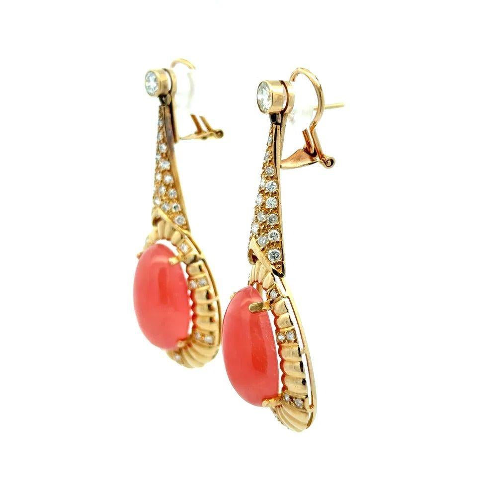 Donna Orecchini a goccia in oro con rodochrosite traslucida e diamante in vendita