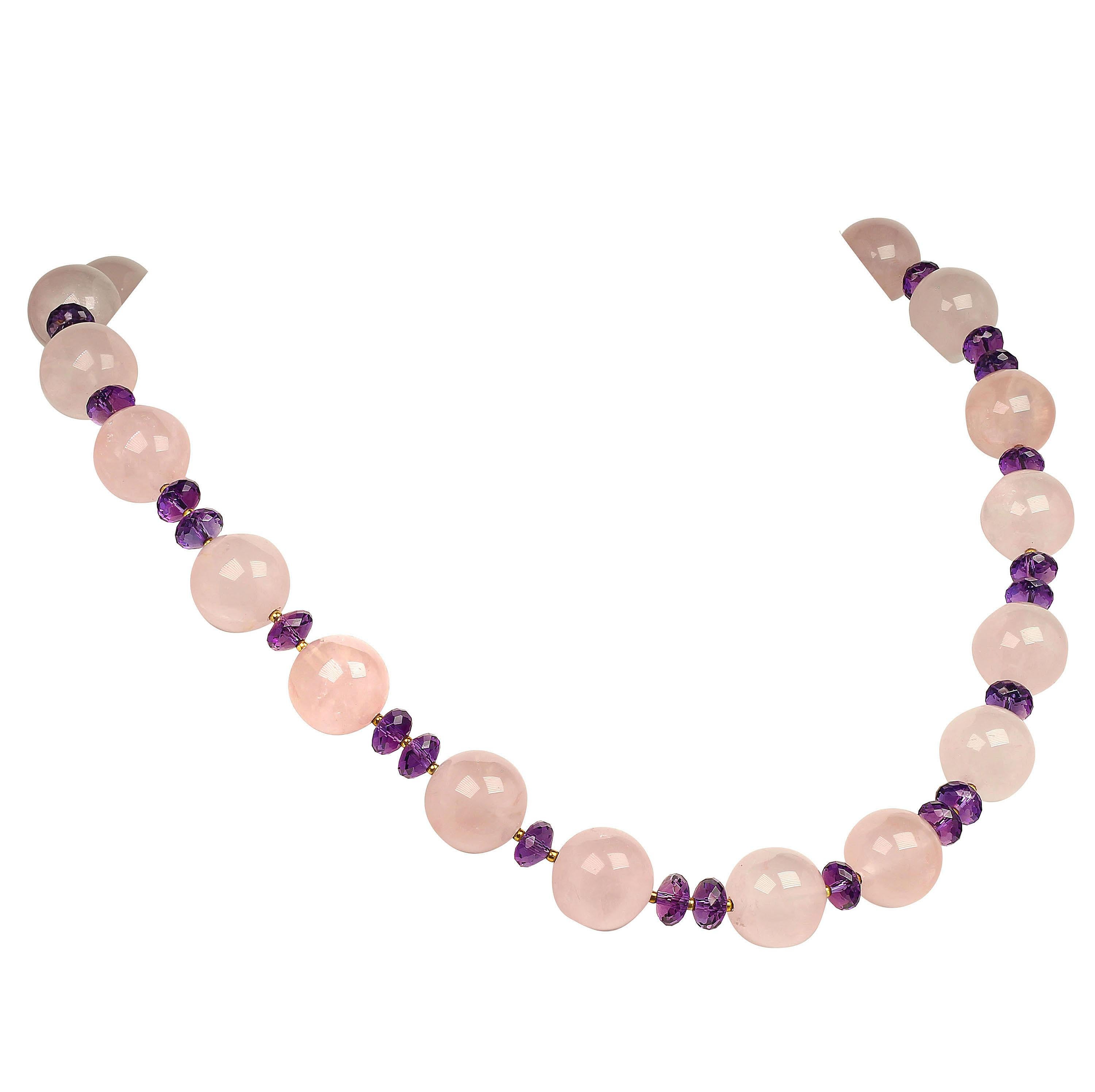 AJD Translucent Rose Quartz and Amethyst Necklace