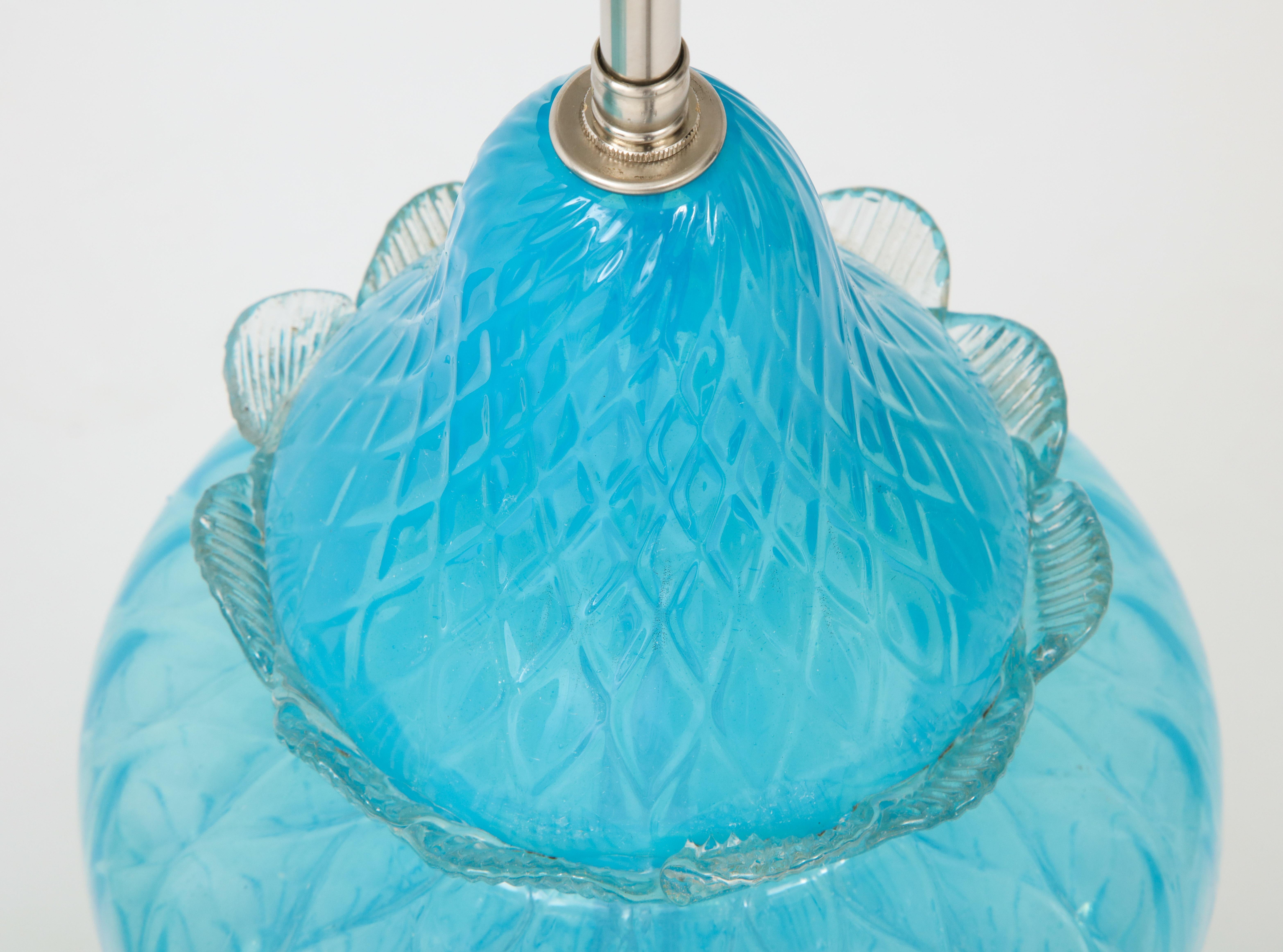 Translucent Sky Blue Murano Glass Lamps For Sale 4