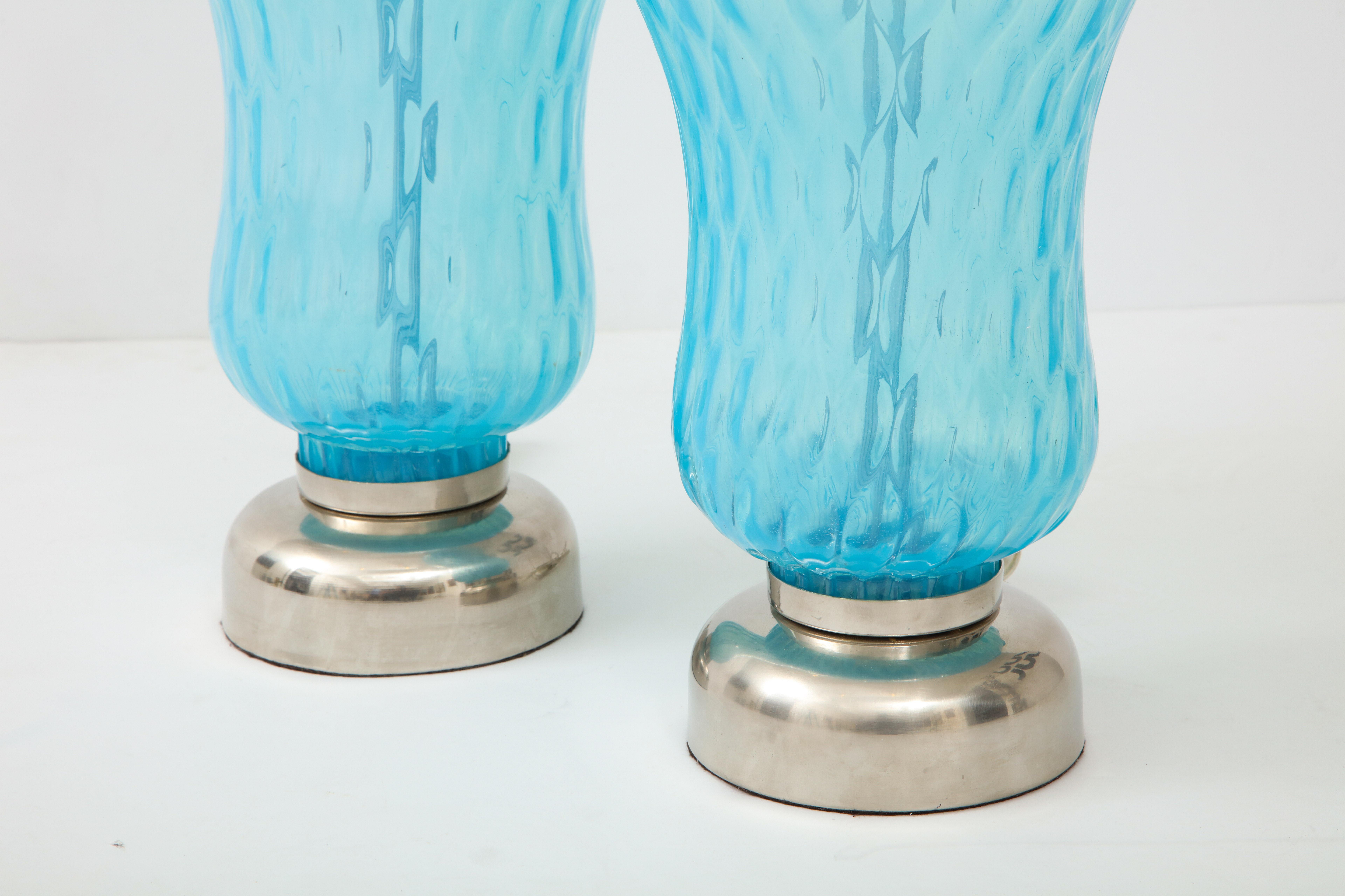 Translucent Sky Blue Murano Glass Lamps For Sale 5