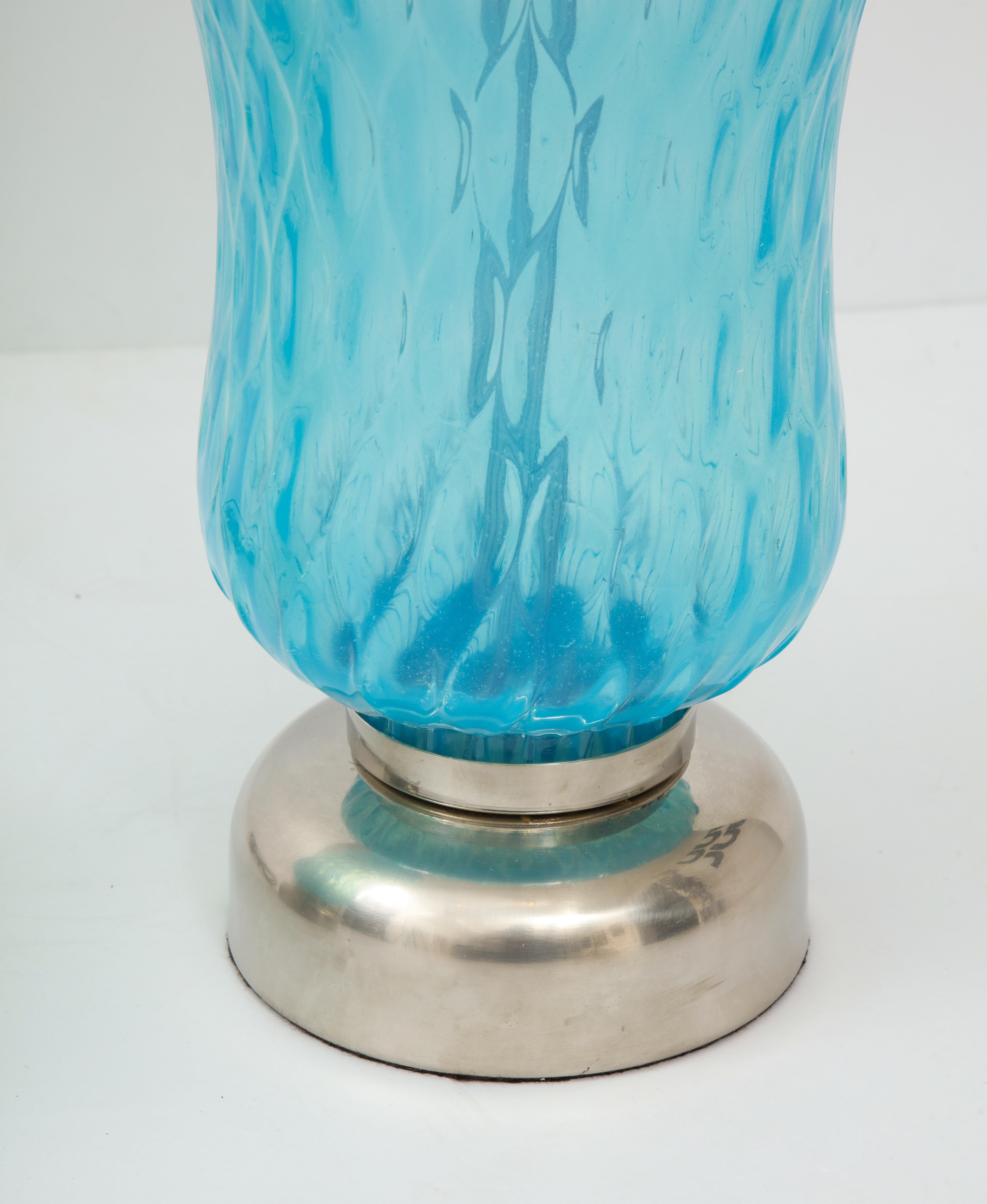 Translucent Sky Blue Murano Glass Lamps For Sale 7