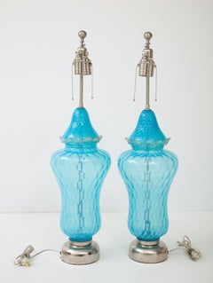 Translucent Sky Blue Murano Glass Lamps