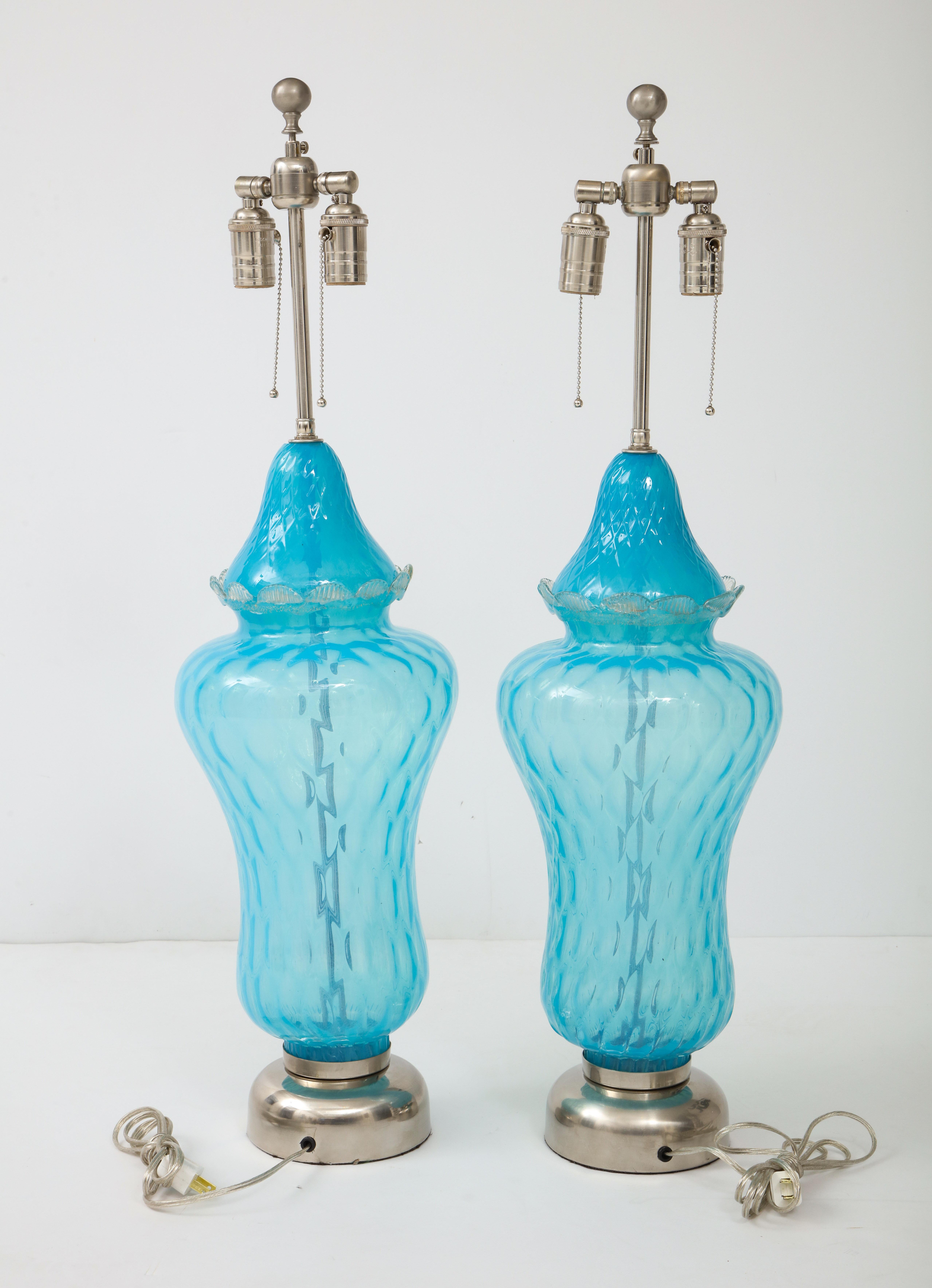 Mid-Century Modern Translucent Sky Blue Murano Glass Lamps For Sale