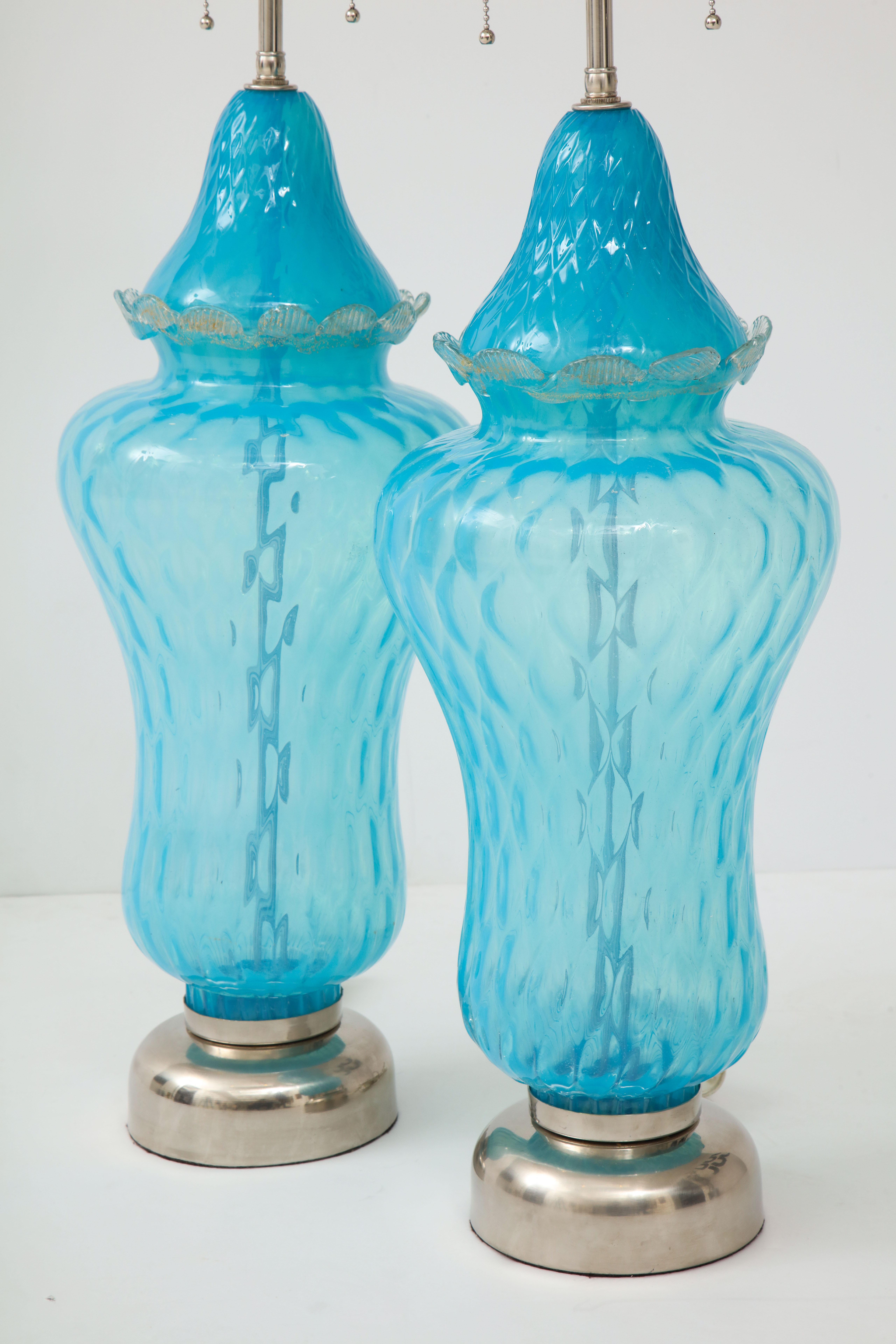 Translucent Sky Blue Murano Glass Lamps In Excellent Condition For Sale In New York, NY