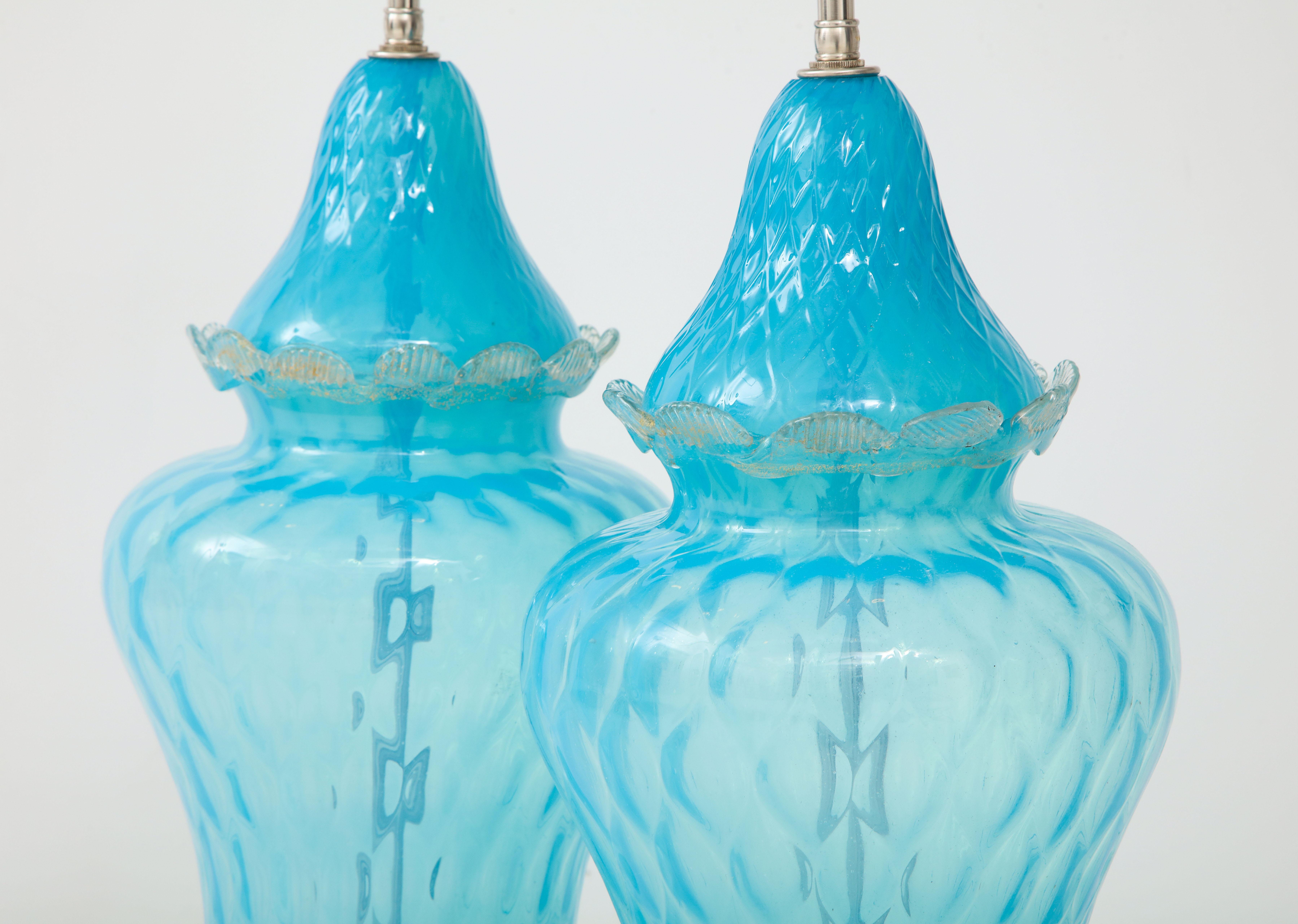 Translucent Sky Blue Murano Glass Lamps For Sale 1