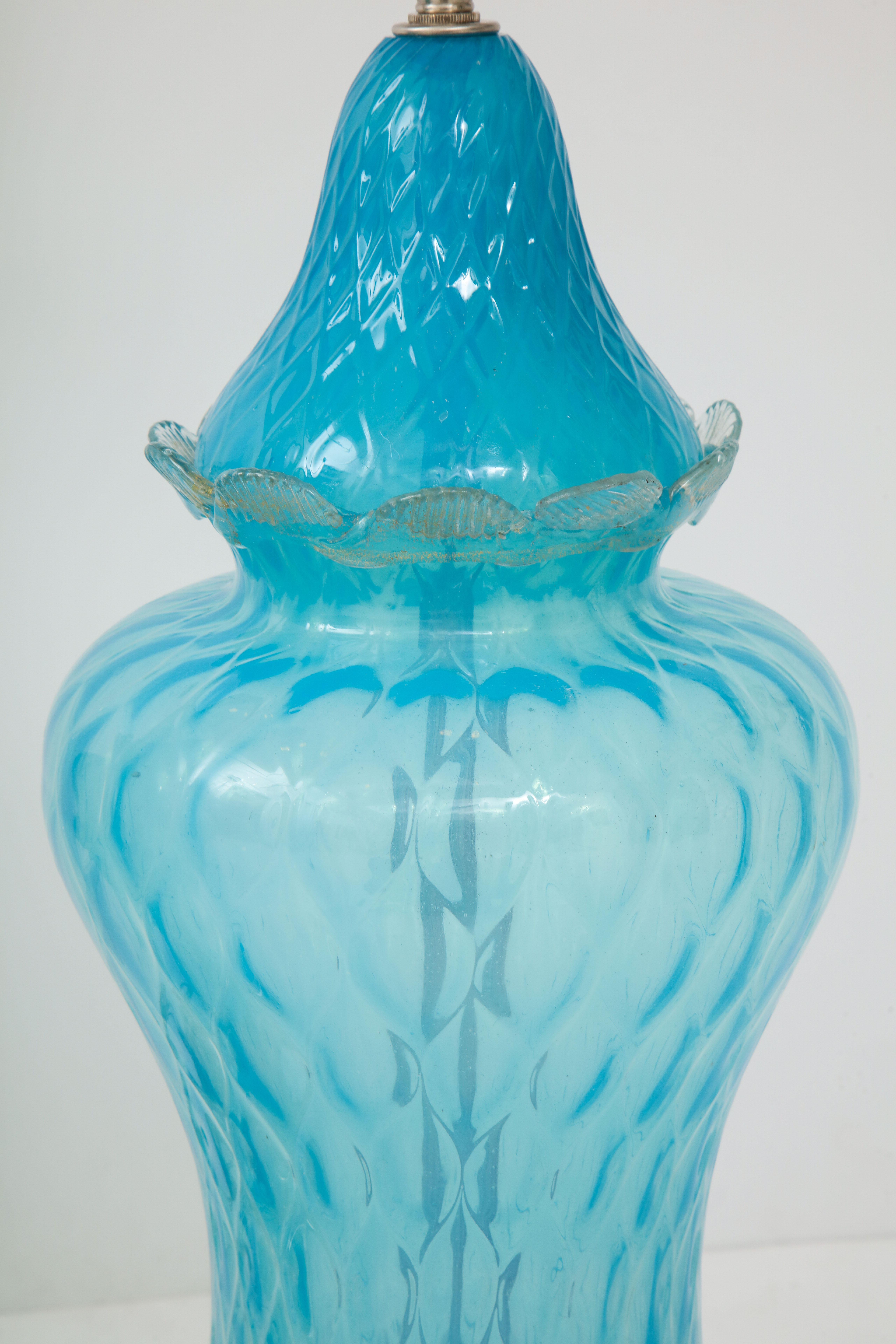 Translucent Sky Blue Murano Glass Lamps For Sale 2