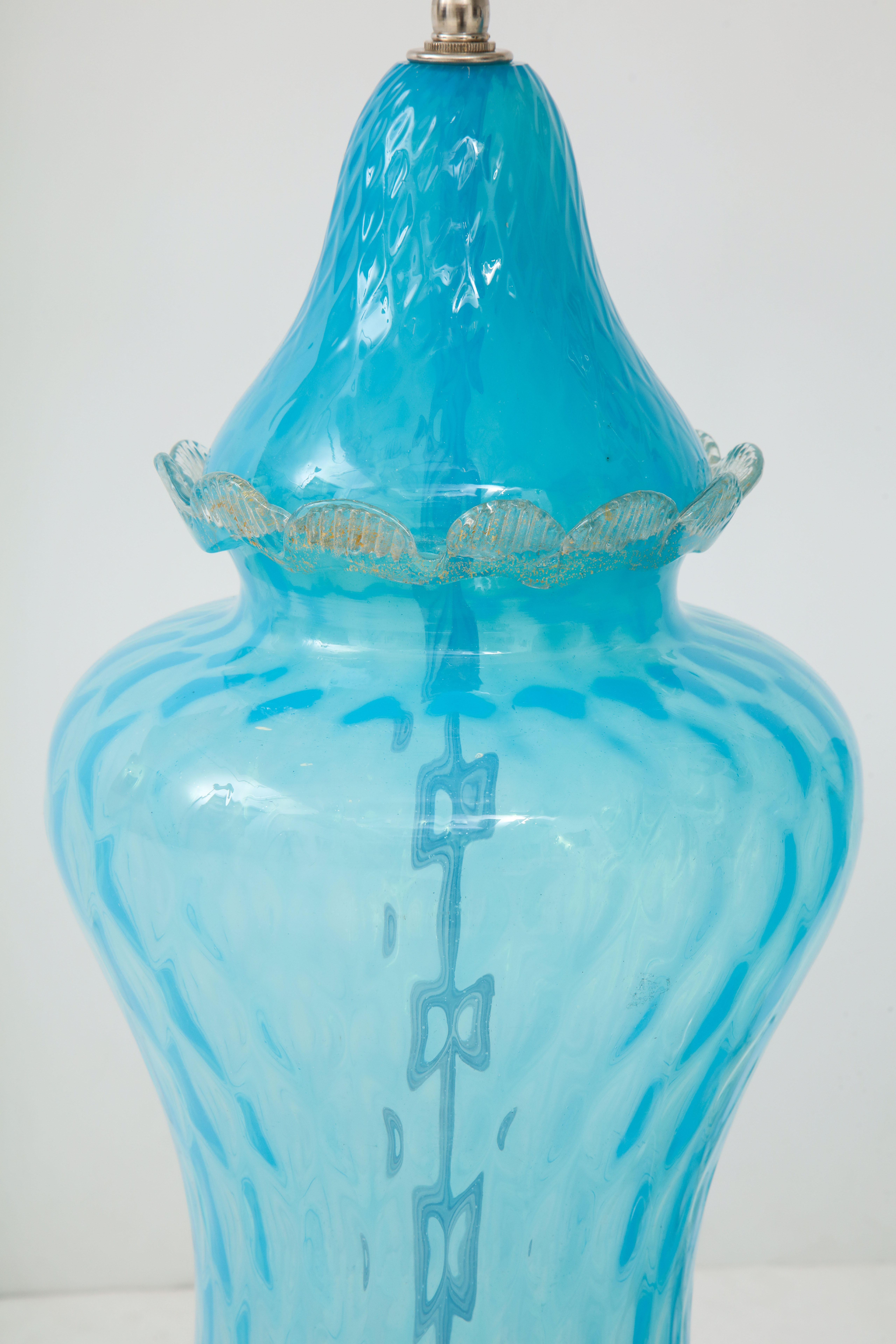 Translucent Sky Blue Murano Glass Lamps For Sale 3