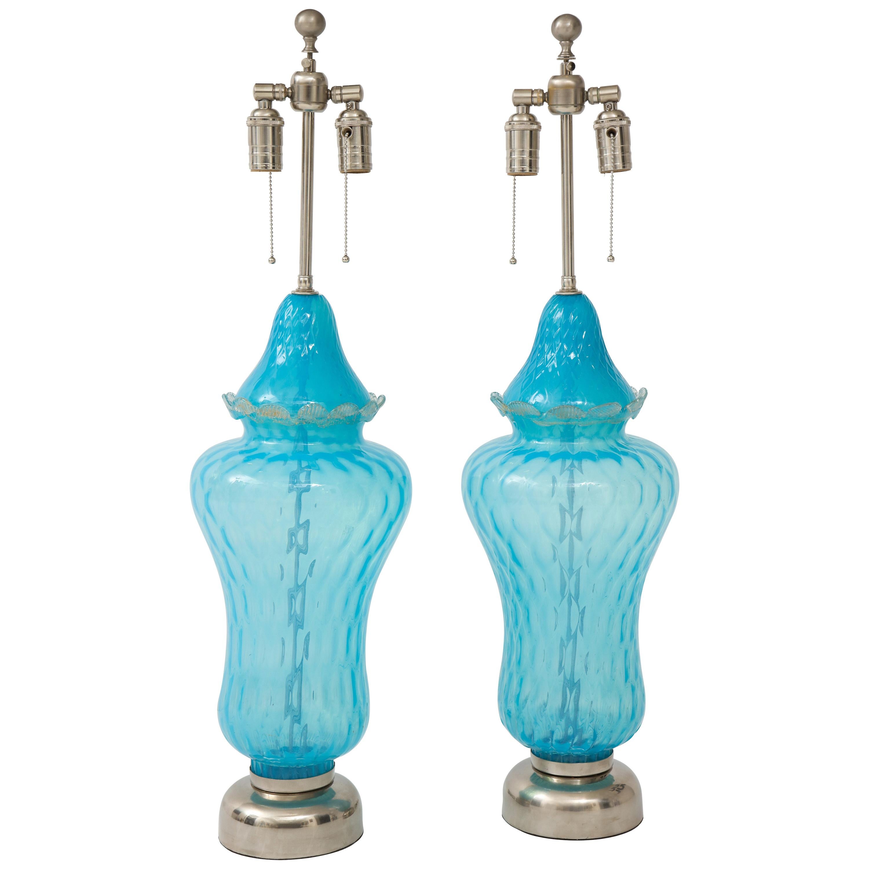 Translucent Sky Blue Murano Glass Lamps