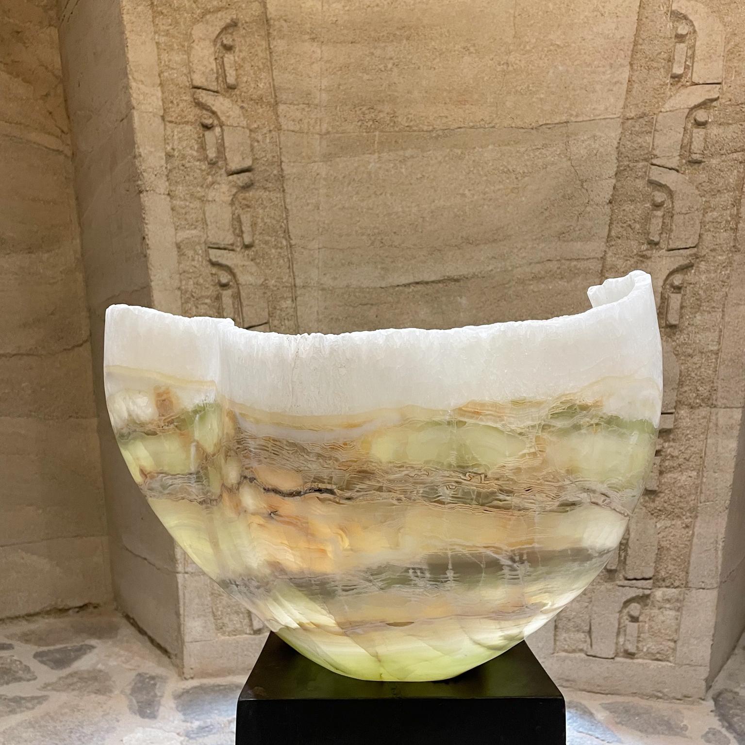 Organic Modern Hand Carved Sculptural Onyx Stone Decorative Bowl Sink For Sale