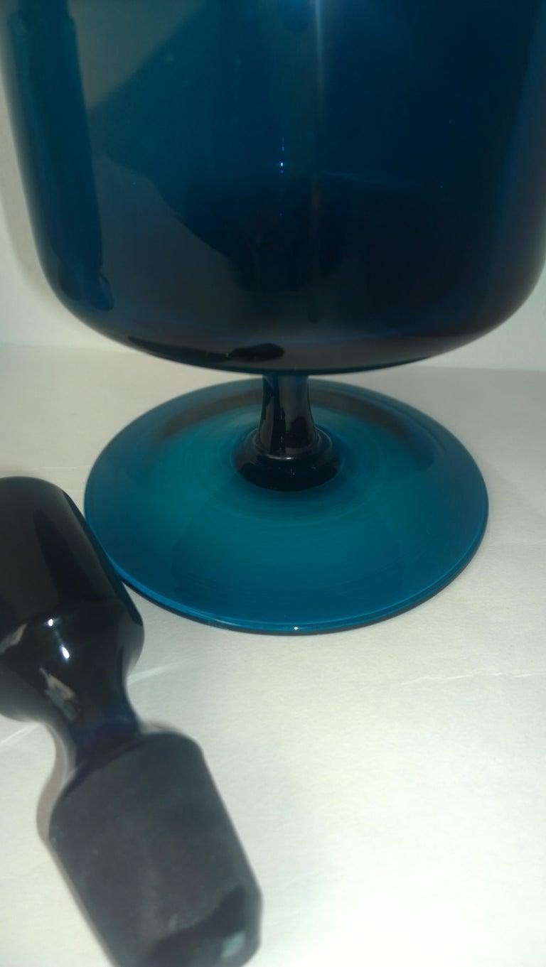 Translucent Teal Blue Blown Glass Decanter w/ Stopper & S/6 Petite Stem Glasses 7
