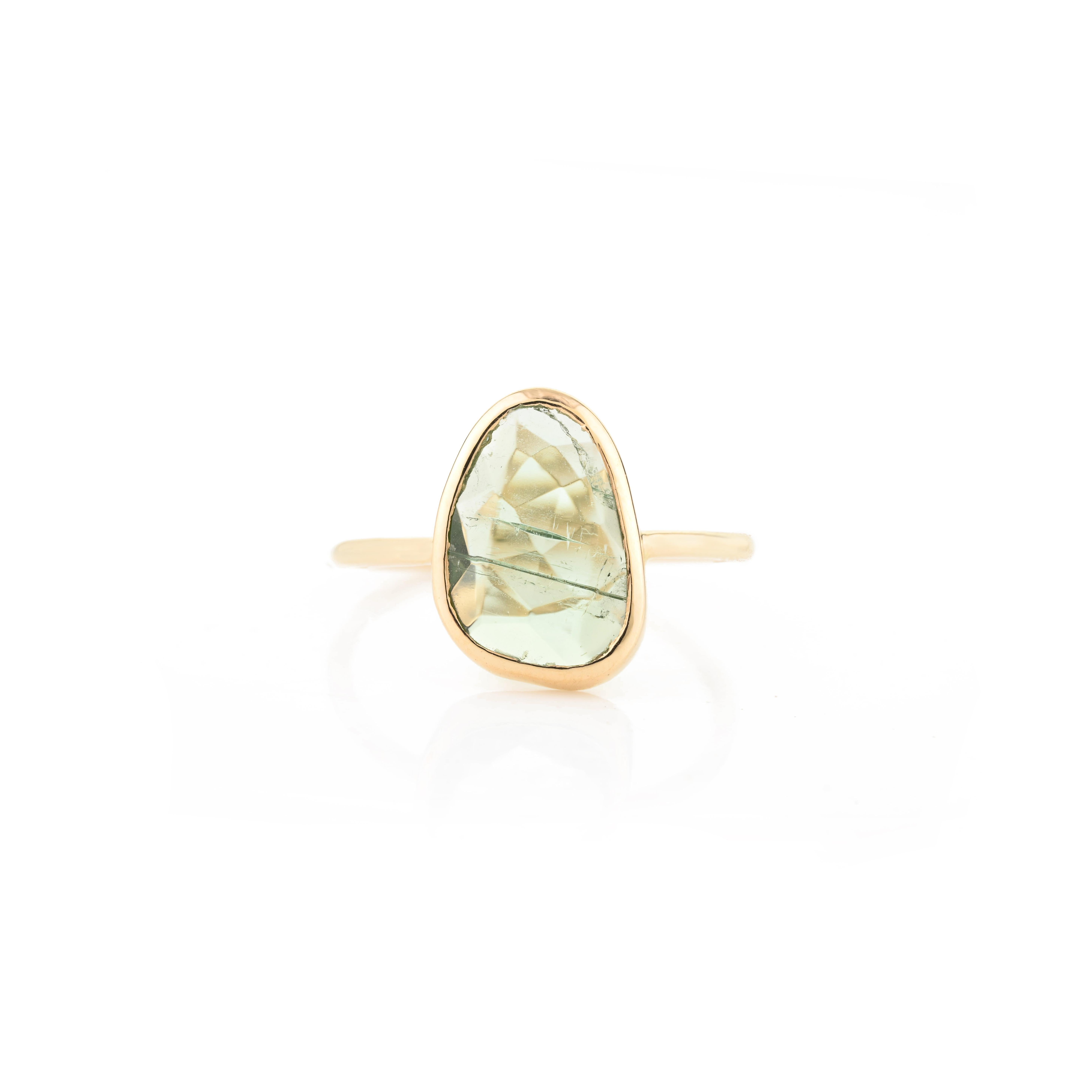 En vente :  Bague empilable en or jaune massif 18 carats sertie d'une tourmaline irrégulière translucide 3