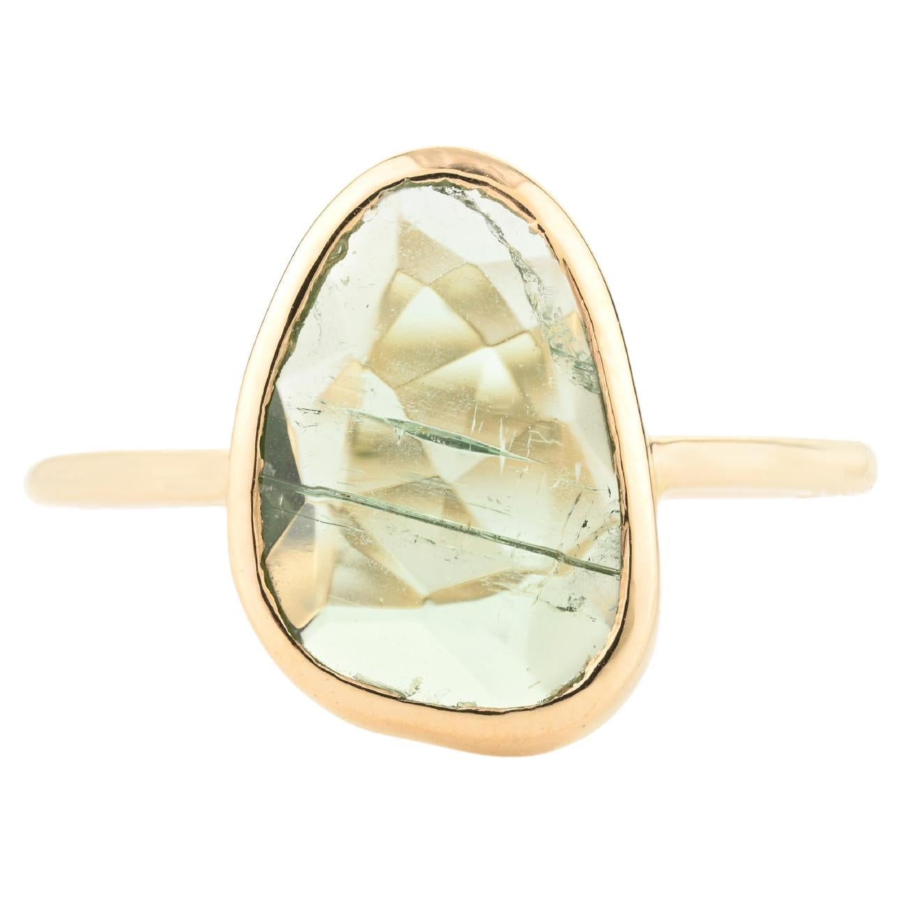 Translucent Uneven Tourmaline Stacking Ring Bezel Set in 18k Solid Yellow Gold