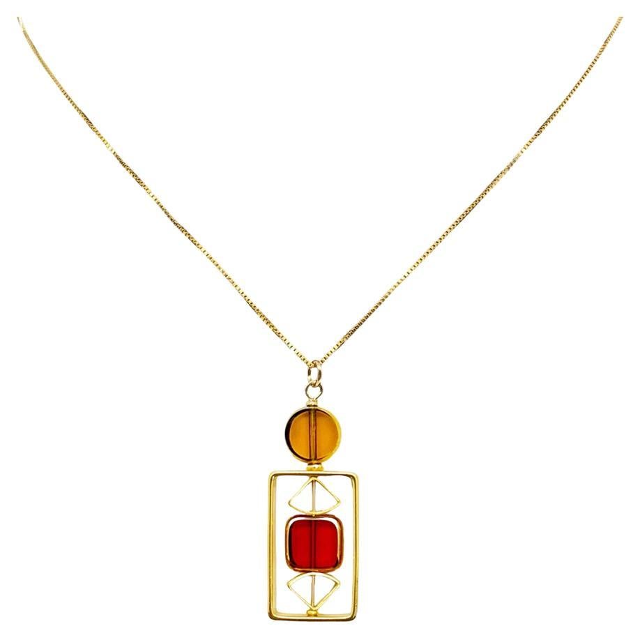 Translucent Yellow And Red Vintage German Glass Beads, Art  Deco 2415N Necklace For Sale
