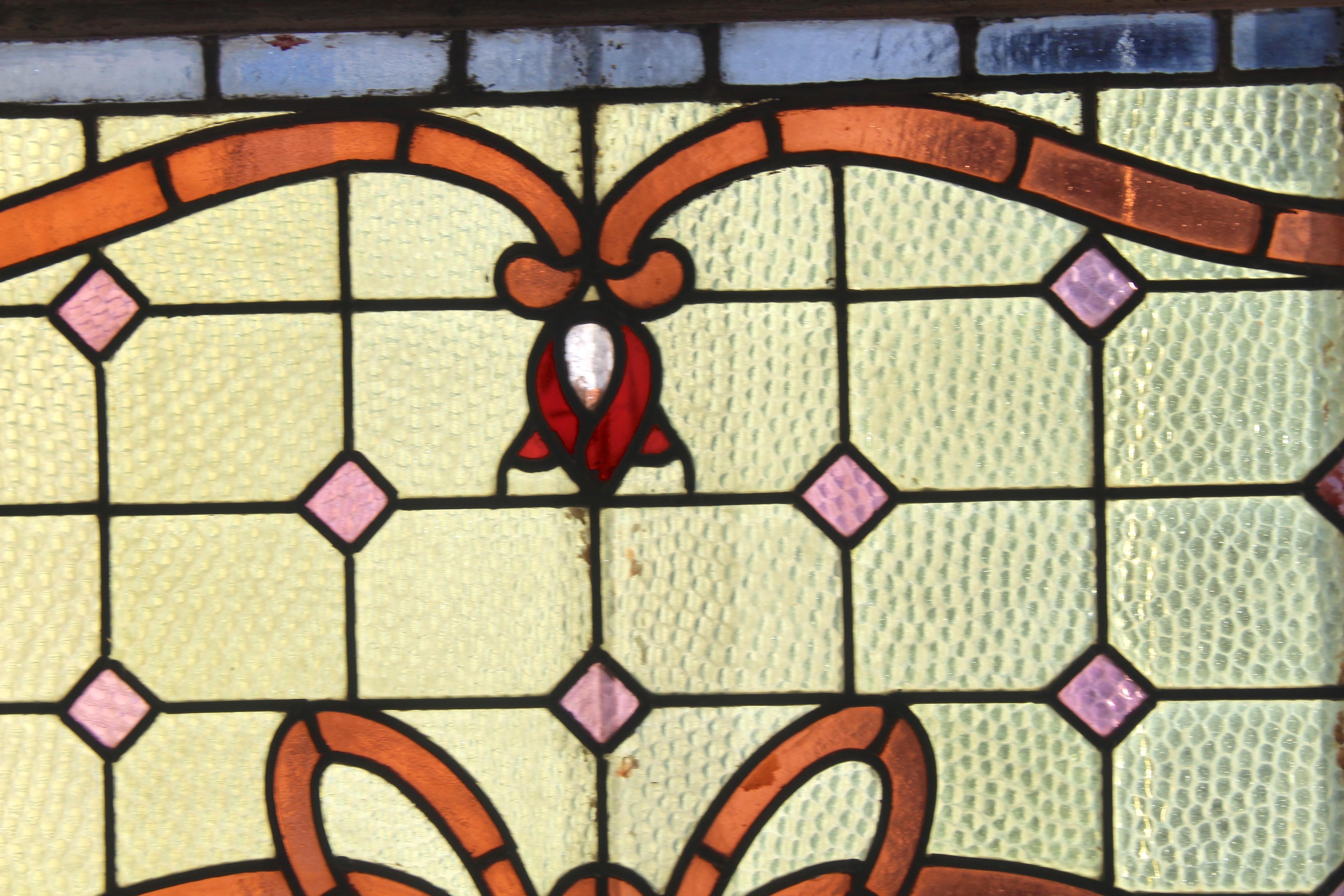 20th Century Transom Window w/ Stained Glass Design 67