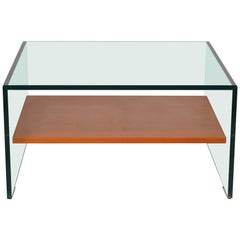 Transparence Glass Side or End Table with Wood Shelf by Adentro