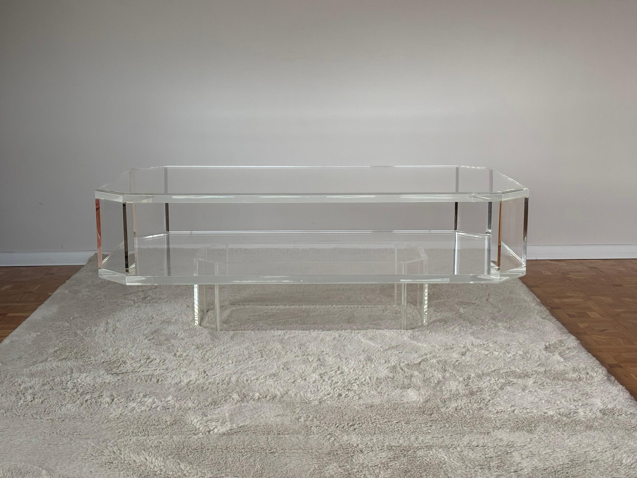 Contemporary Transparent Acrylic Glass Coffee Table For Sale