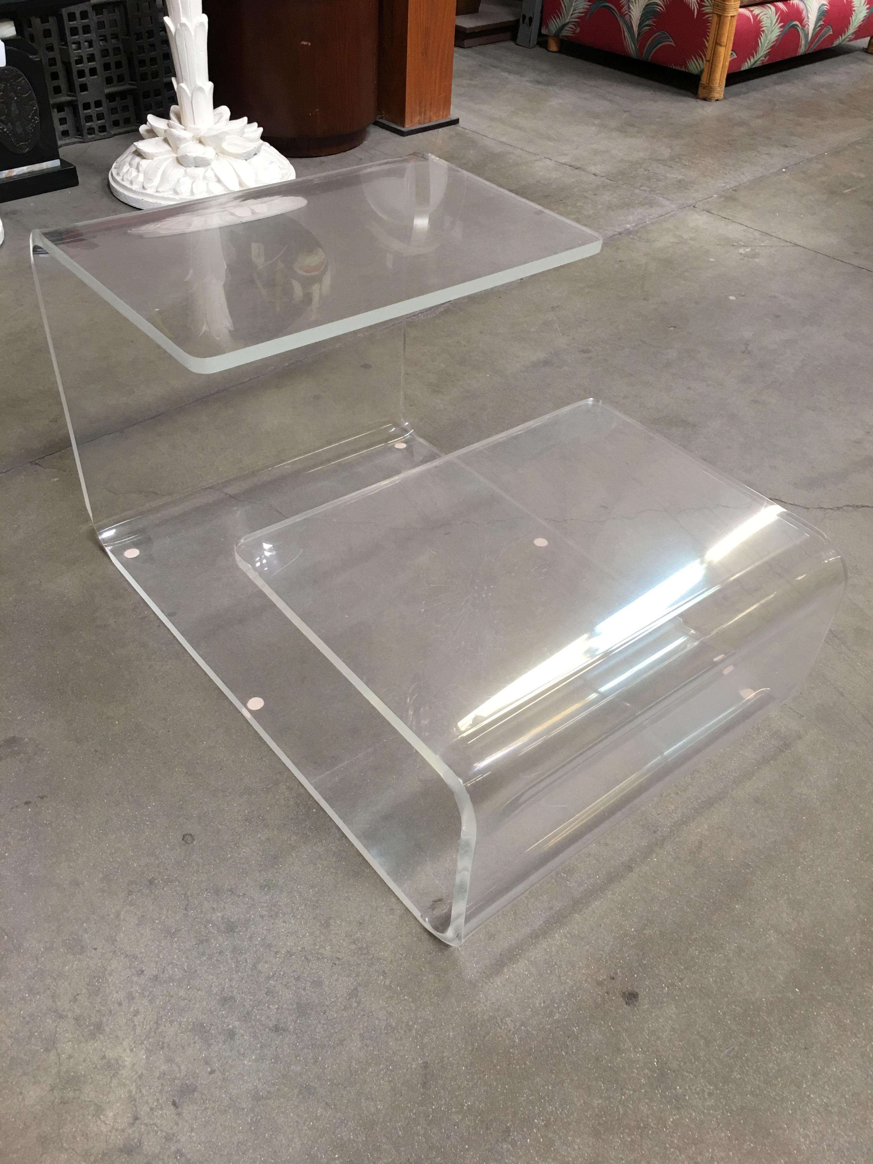 American Transparent Acrylic Side-Table with Multi-Purpose Two-Tier Table Tops