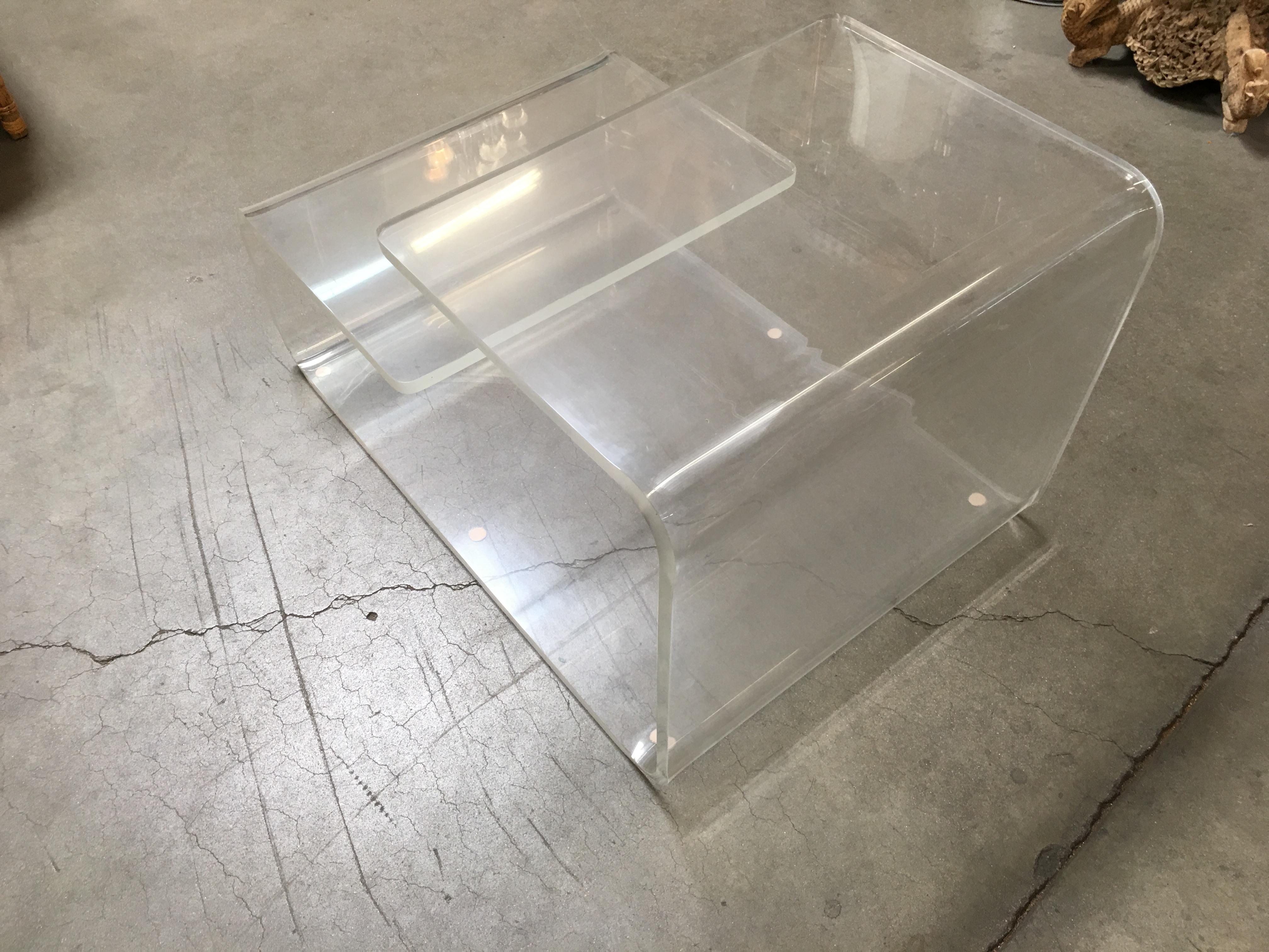 Transparent Acrylic Side-Table with Multi-Purpose Two-Tier Table Tops In Excellent Condition In Van Nuys, CA