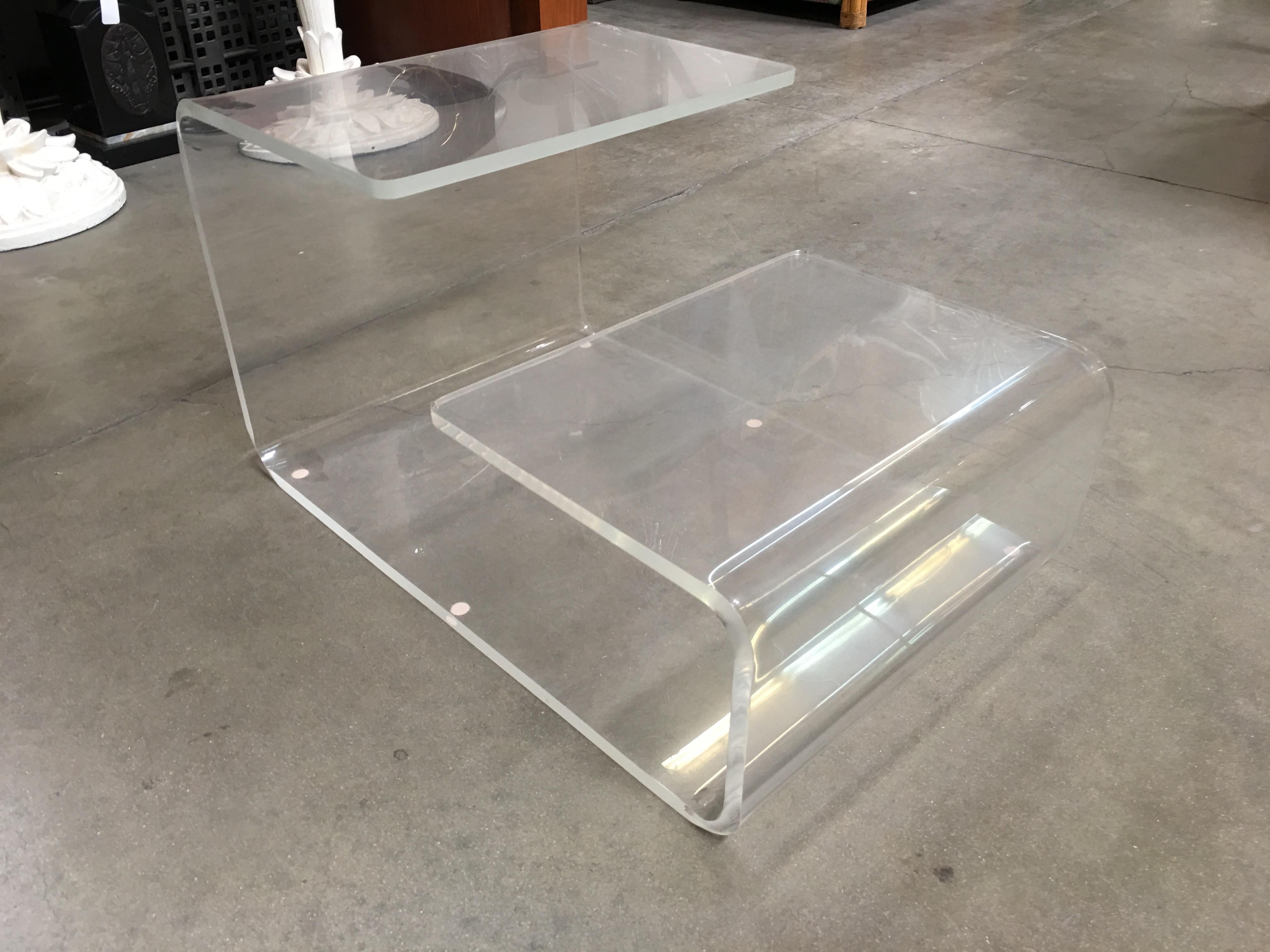 Mid-20th Century Transparent Acrylic Side-Table with Multi-Purpose Two-Tier Table Tops