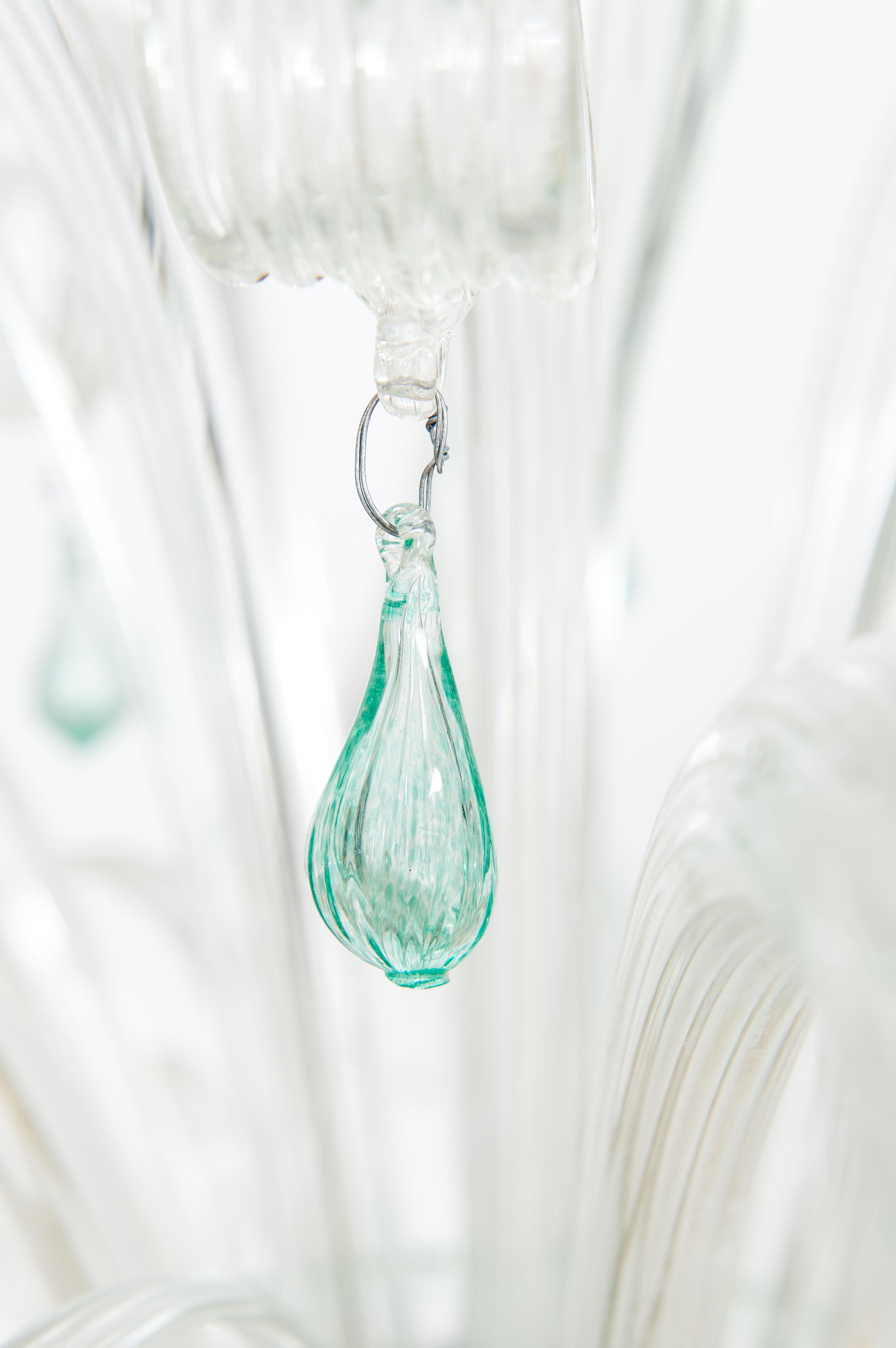 Transparent and Green Bluebell Chandelier in Murano Glass, Italy For Sale 7
