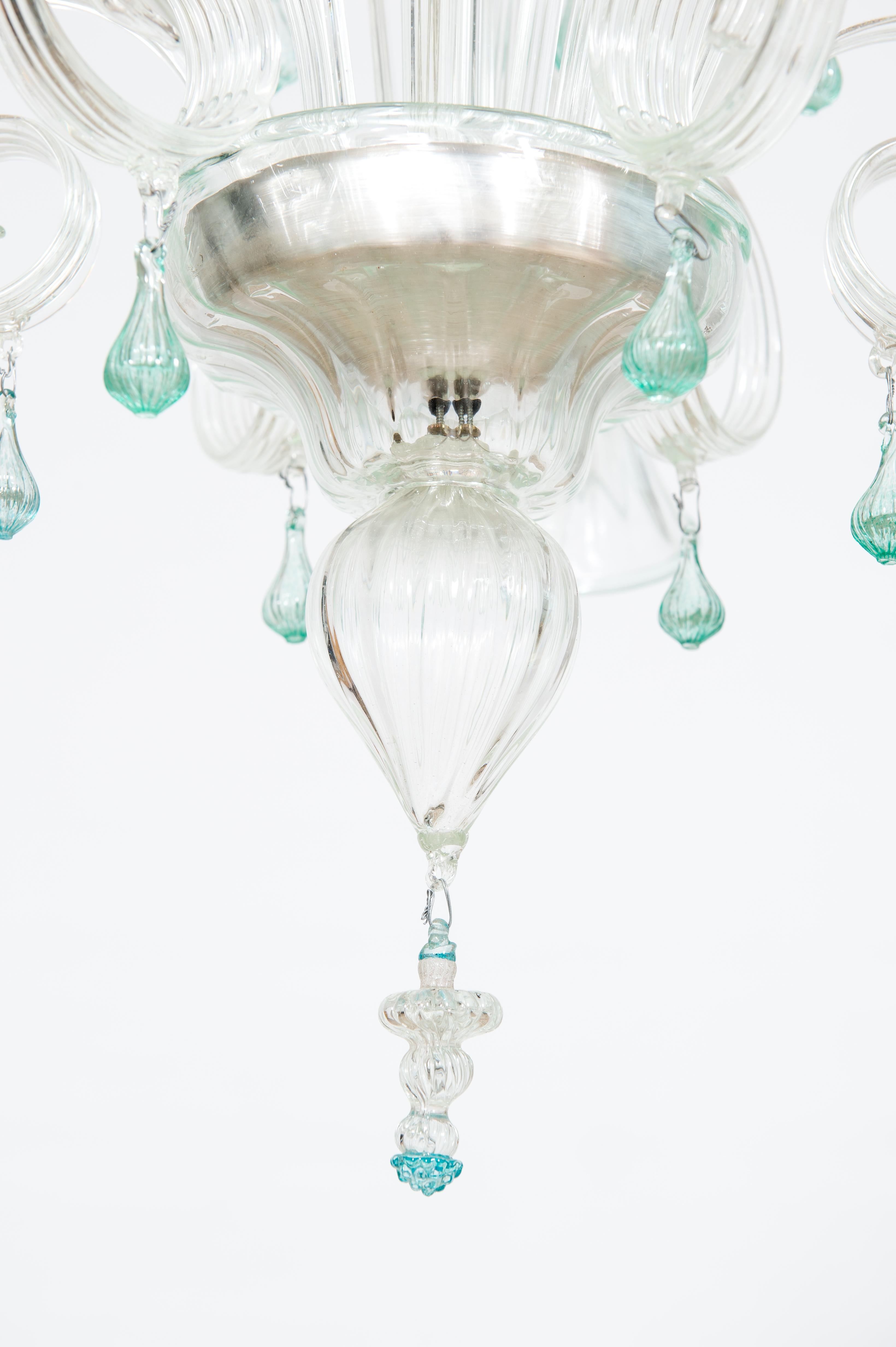 Italian Transparent and Green Bluebell Chandelier in Murano Glass, Italy For Sale