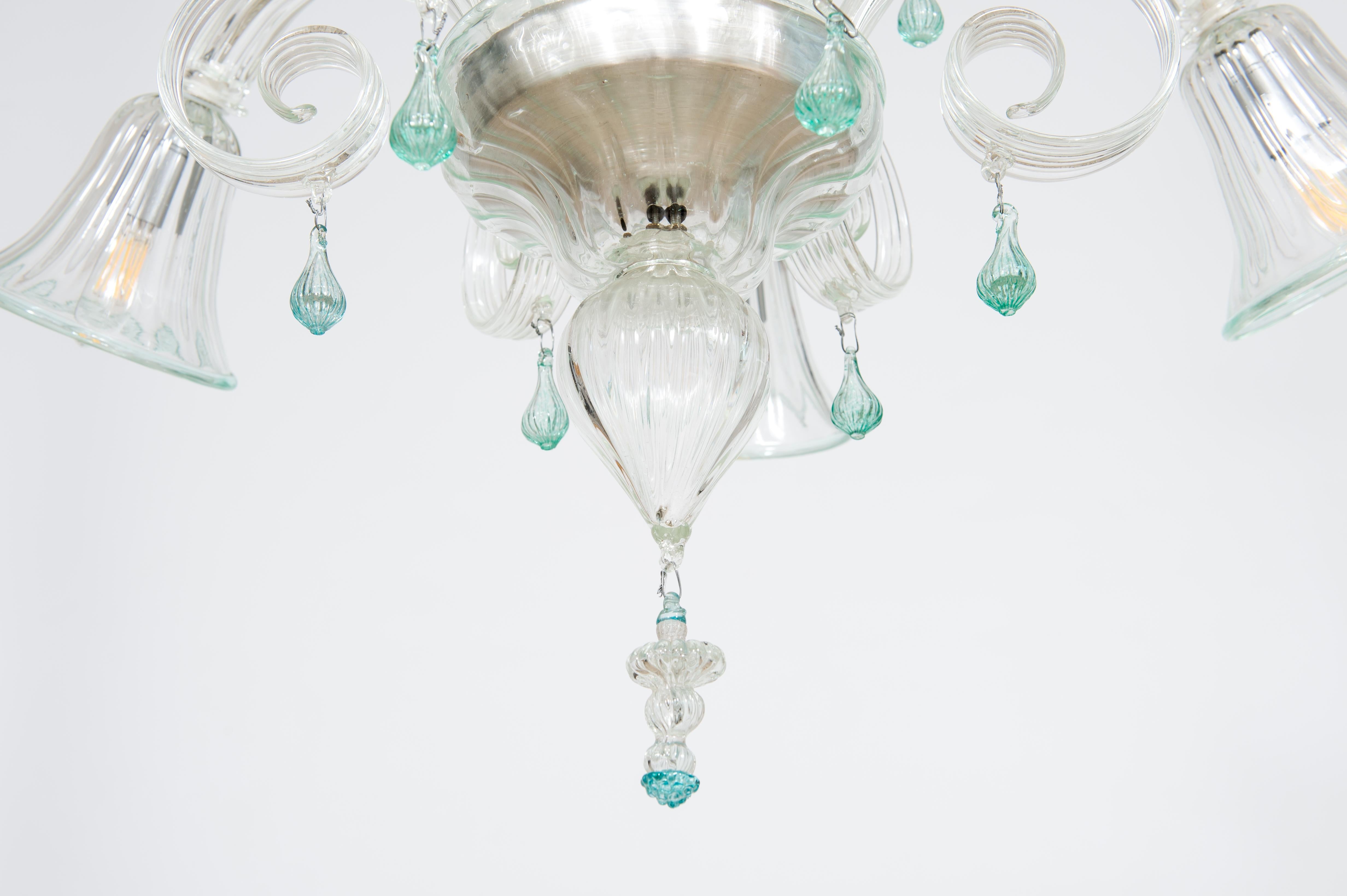 Transparent and Green Bluebell Chandelier in Murano Glass, Italy In Excellent Condition For Sale In Villaverla, IT