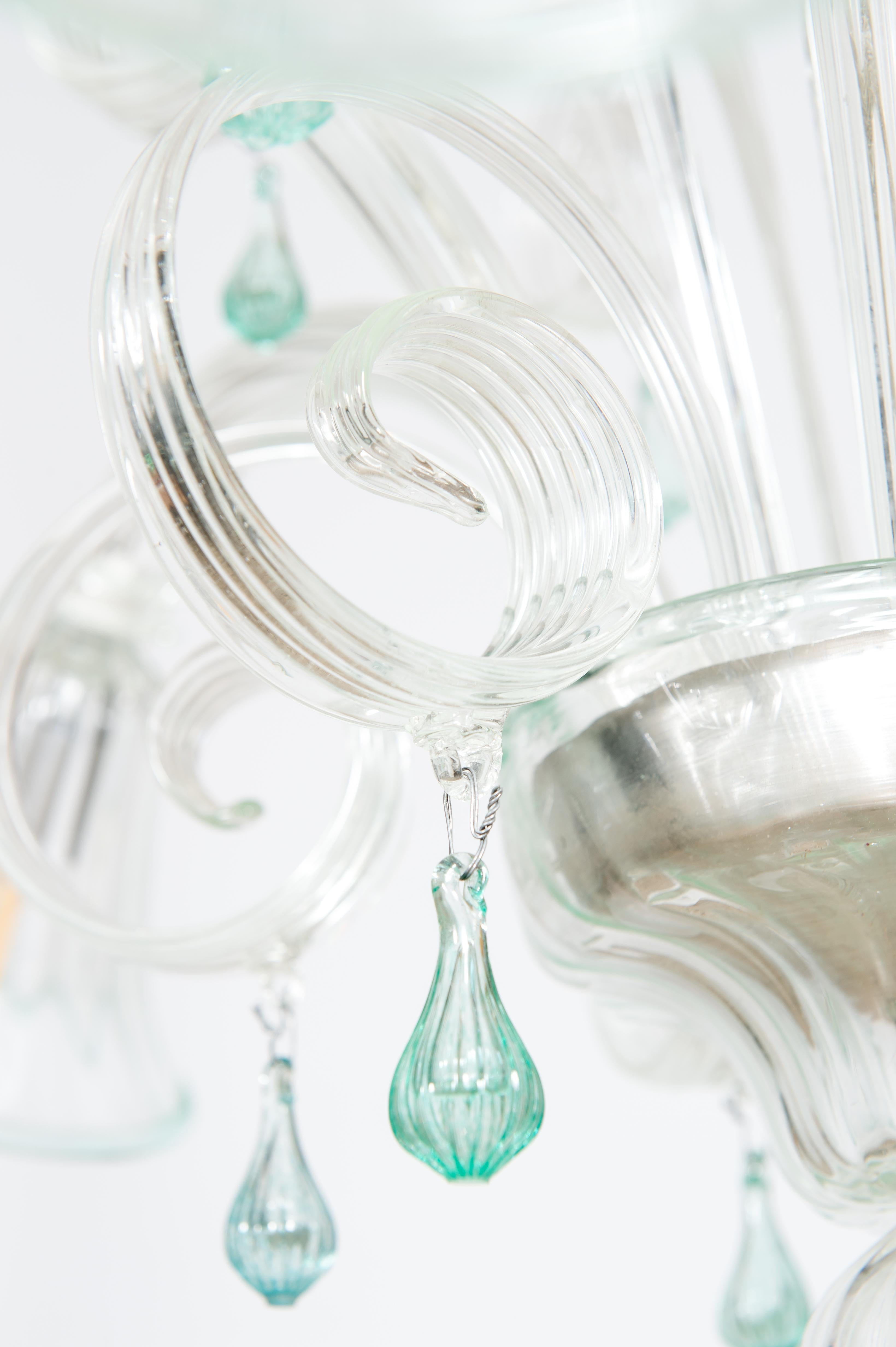 Verre Lustre à clochettes transparentes et vertes en verre de Murano, Italie en vente