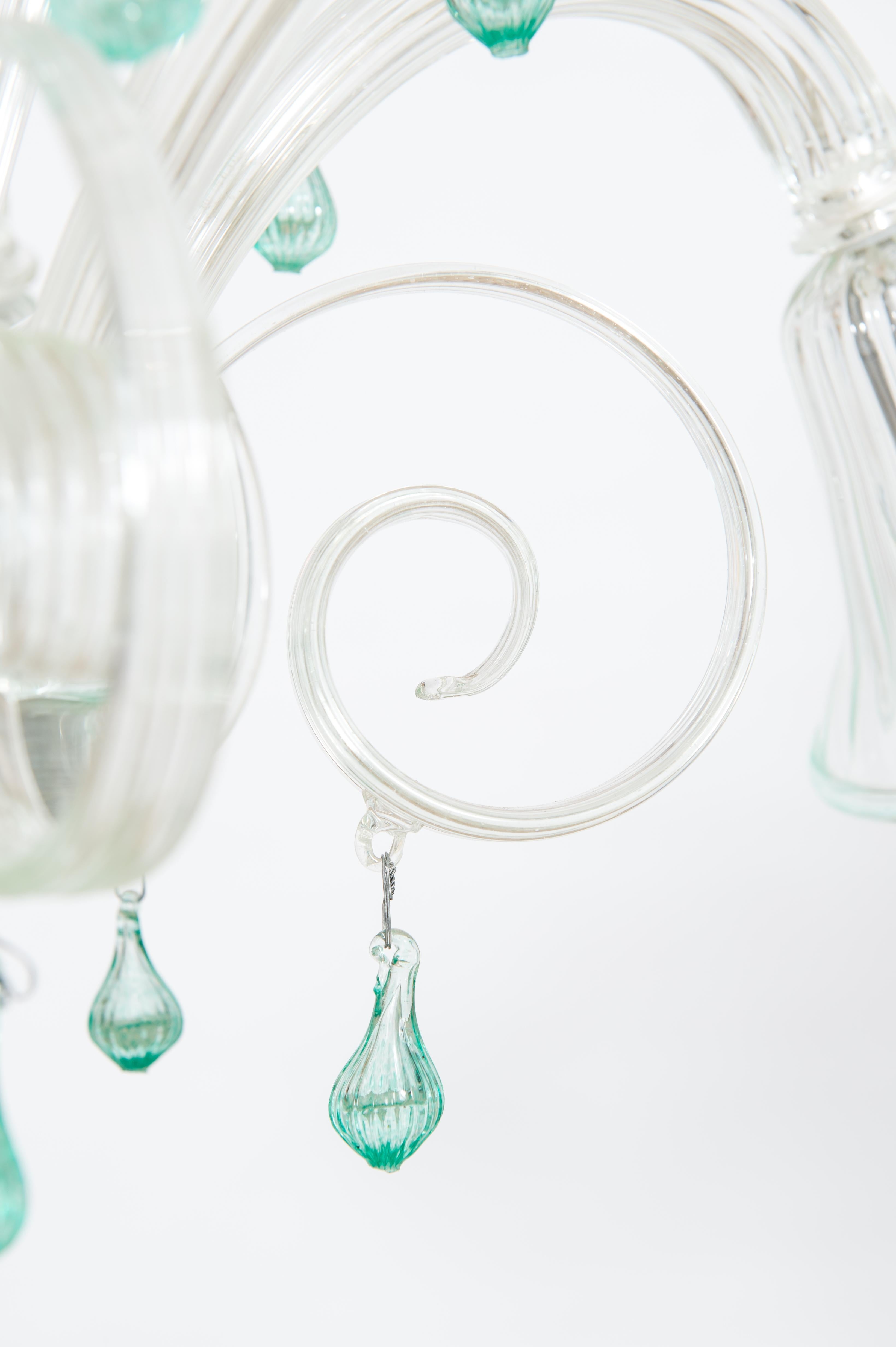Transparent and Green Bluebell Chandelier in Murano Glass, Italy For Sale 2