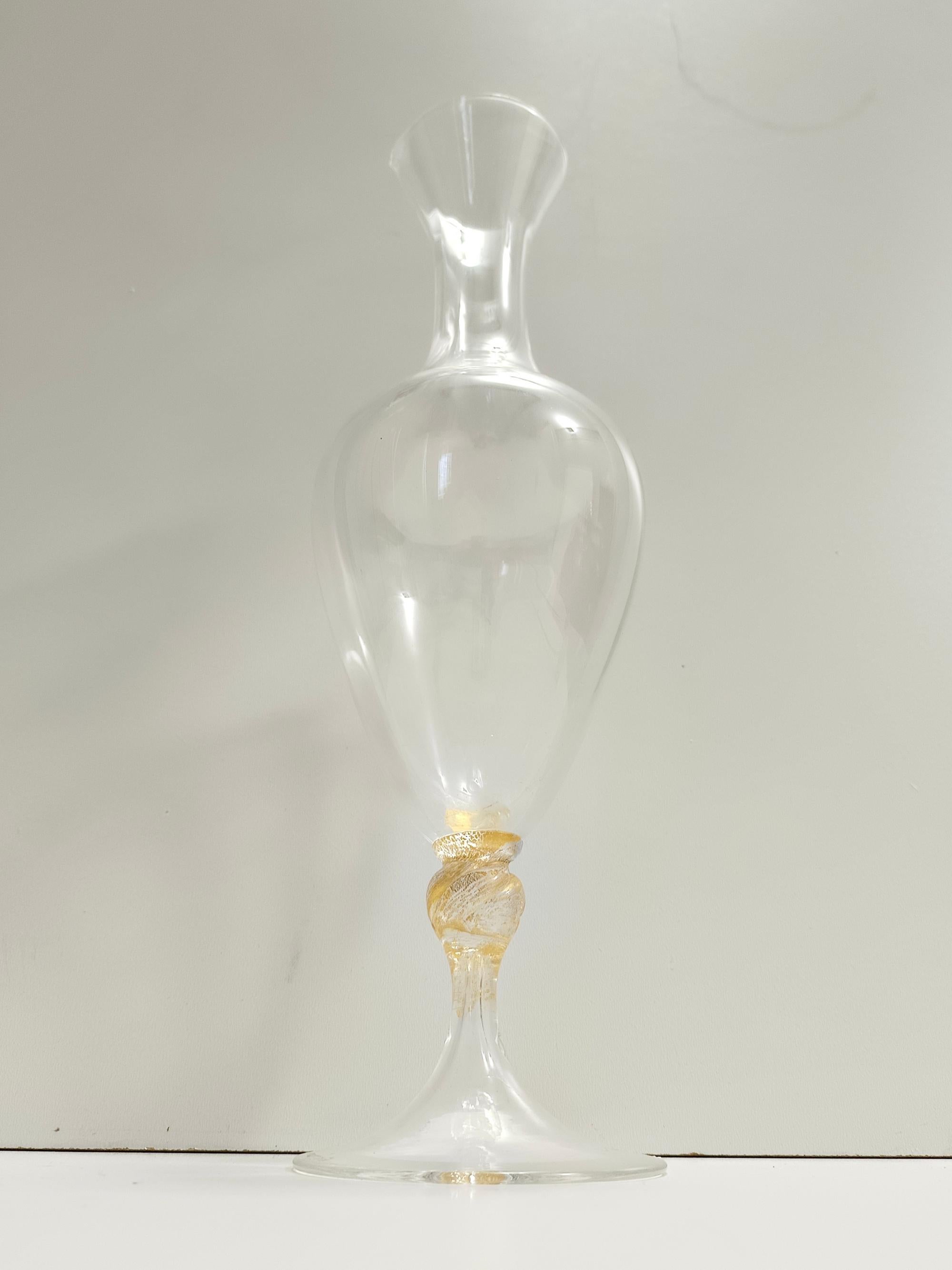 Transparent and Murano Glass Pitcher Vase by La Murrina with Gold Leaf, Italy In Excellent Condition For Sale In Bresso, Lombardy