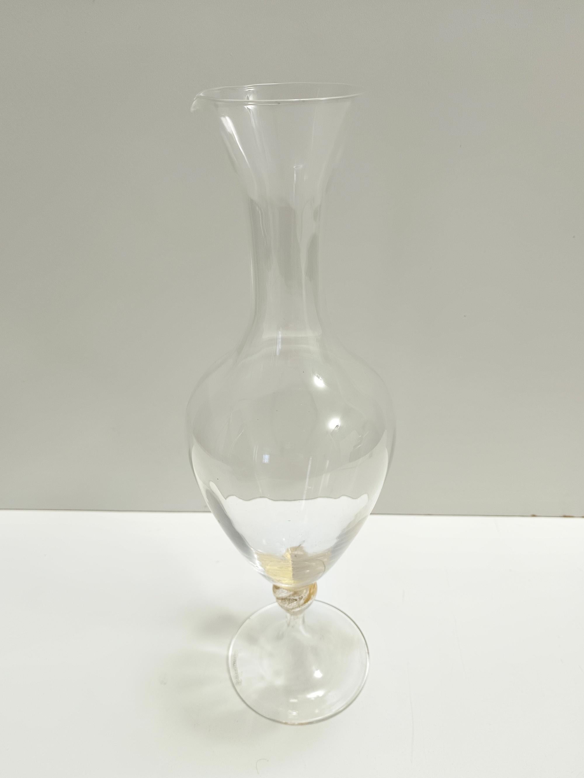 Late 20th Century Transparent and Murano Glass Pitcher Vase by La Murrina with Gold Leaf, Italy For Sale