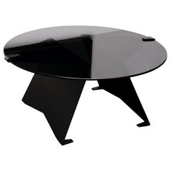 Transparent Black Glass and Polished Stainless Steel Brass M-Table by ATRA