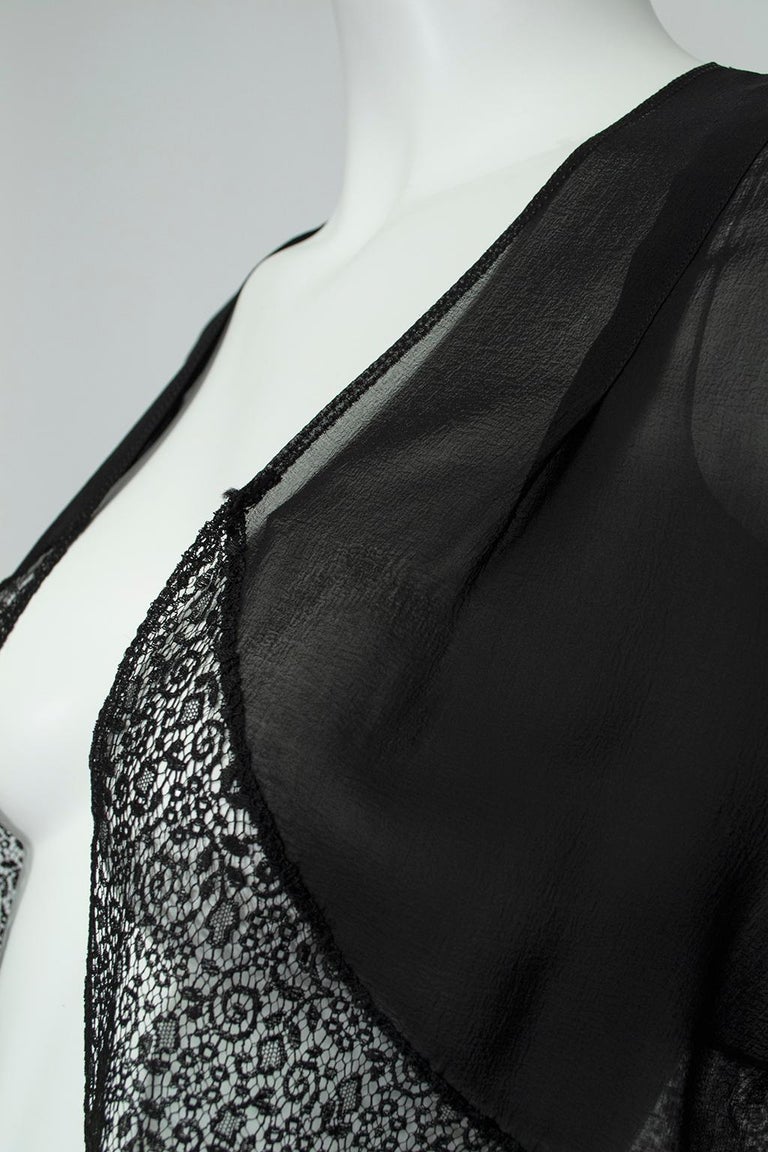 Transparent Black Silk Chiffon Bell Sleeve Bed Jacket Shrug, France - S ...