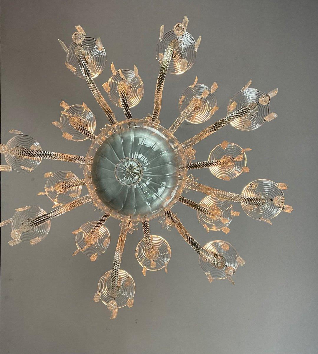 Napoleon III Transparent Blown and Pinch Glass Chandelier Decorated with Crystals, Austria For Sale